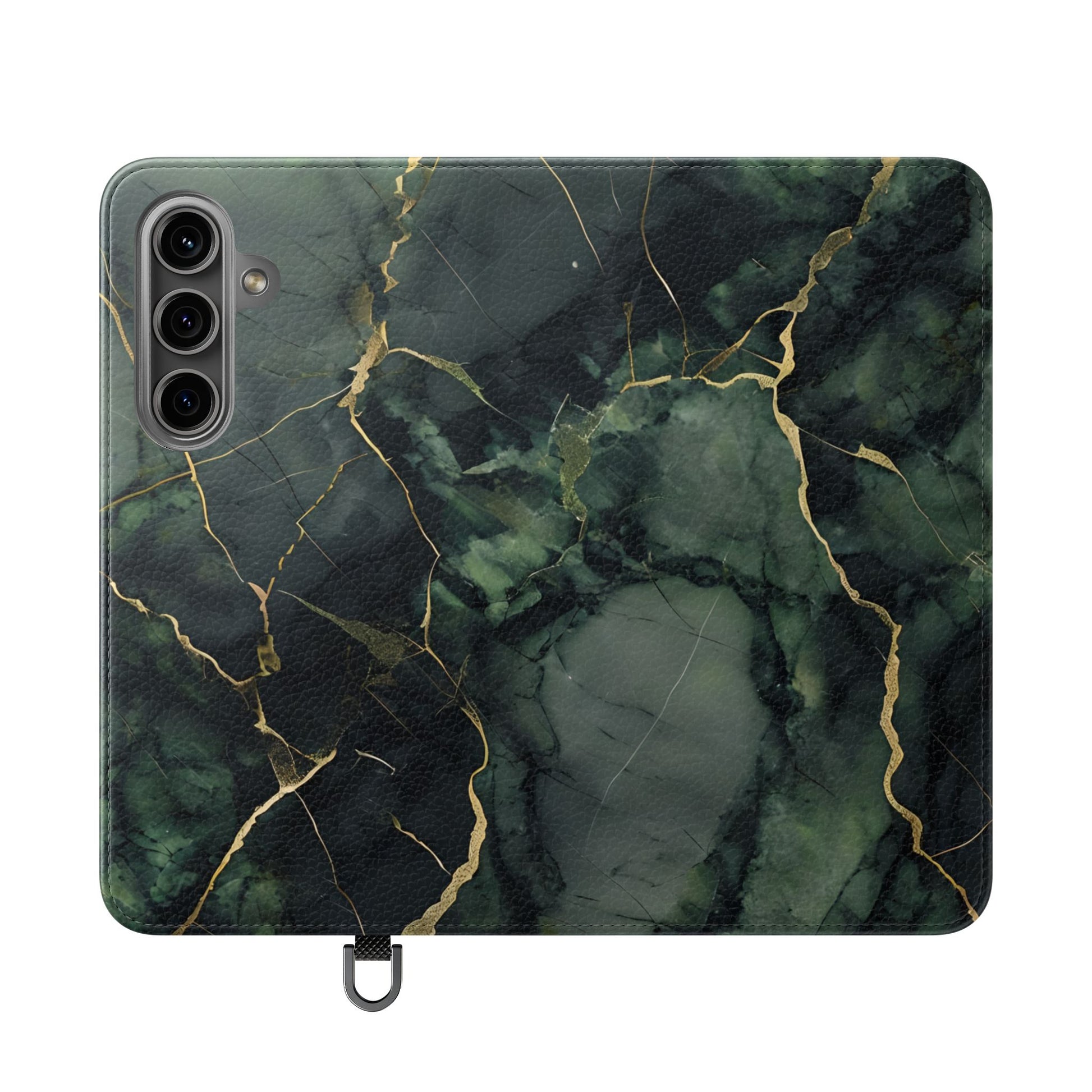 Verdant Vein - Flip Phone Case for Samsung Galaxy S24 - Green and Gold Marble Design