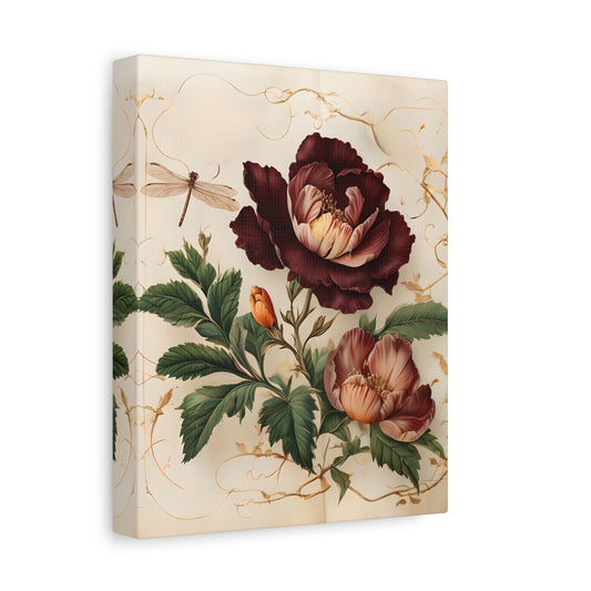 Vintage Burgundy Rose - Romantic Vertical Wall Art with Dark Florals