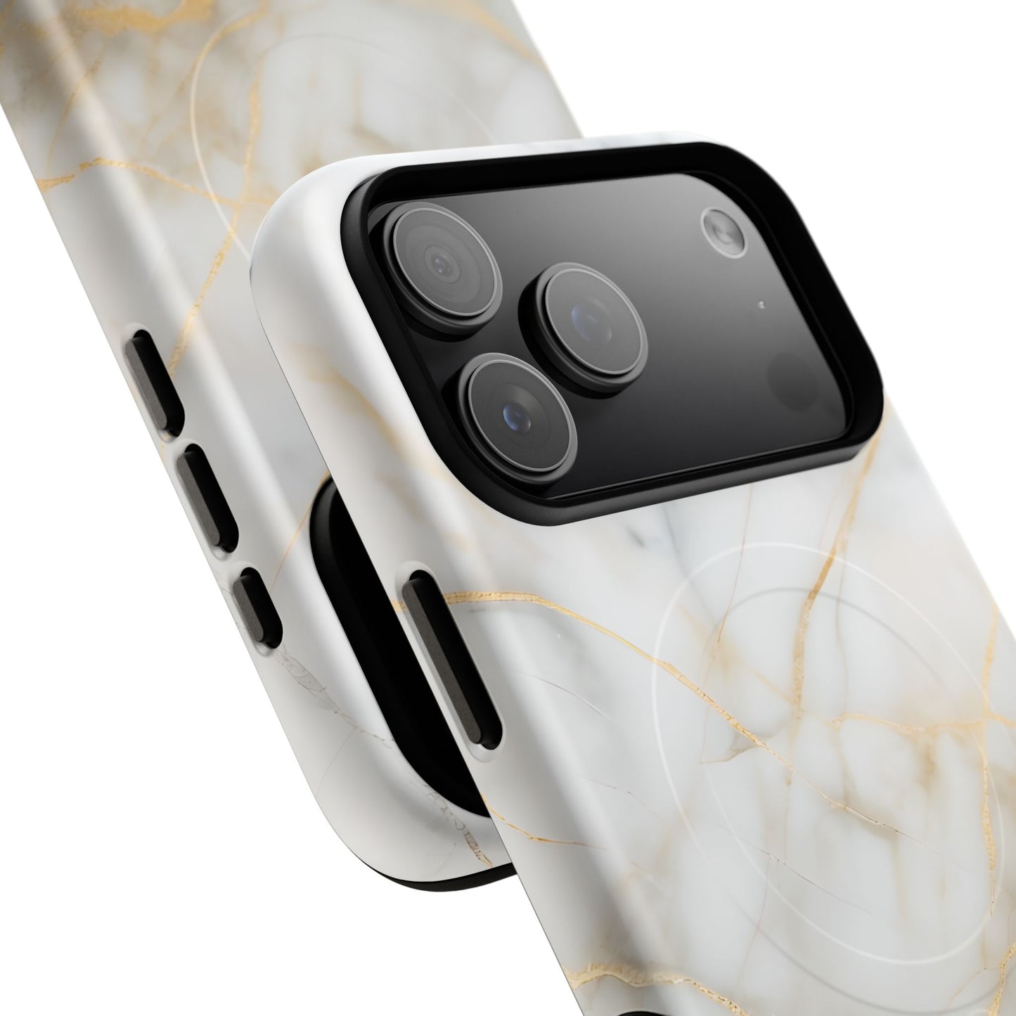 Golden Vein iPhone MagSafe Phone Case -White Neutral Marble Design