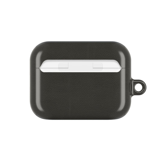 Charcoal Linen AirPods case back view showing dark linen fabric texture