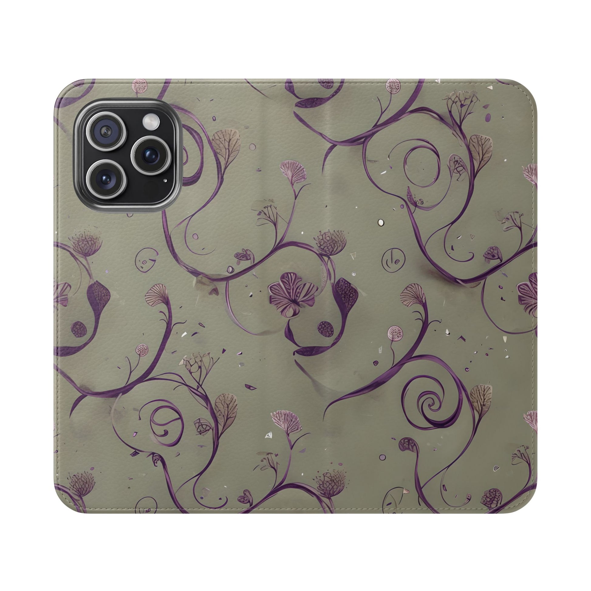 Twilight Thistle Bloom Wallet Phone Case - Elegant Purple Floral Vine Flip Cover for iPhone 15 Pro Max
