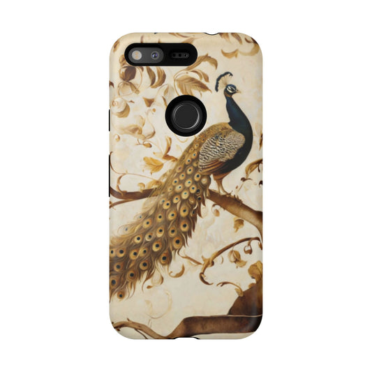 Golden Plumage - Peacock Art Google Pixel Phone Case - Elegant Gold & Cream Design