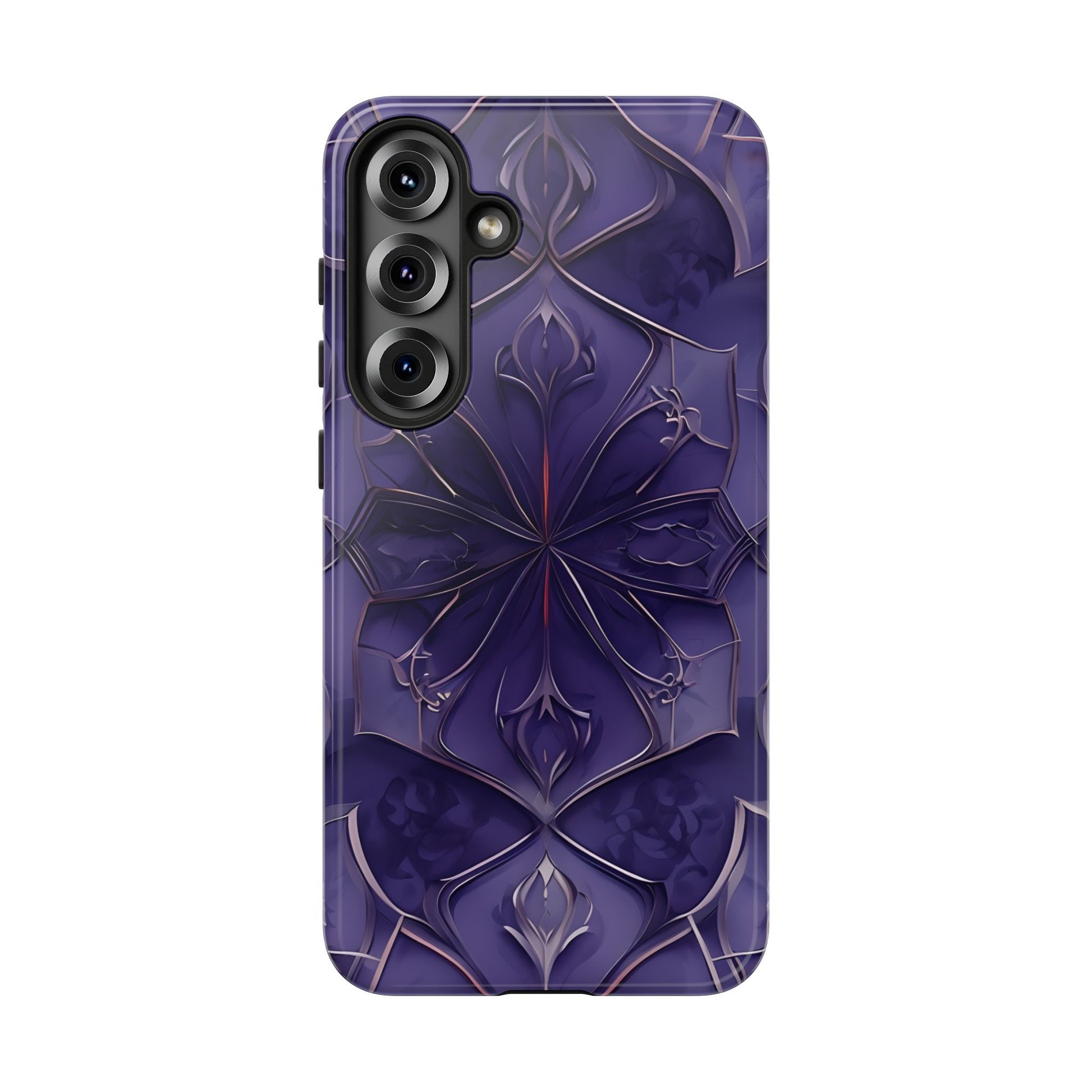 Violet Nebula - Kaleidoscope Collection Artistic Floral Burst - Samsung Galaxy S25 Plus Tough Phone Case - Bold Purple Symmetrical Design