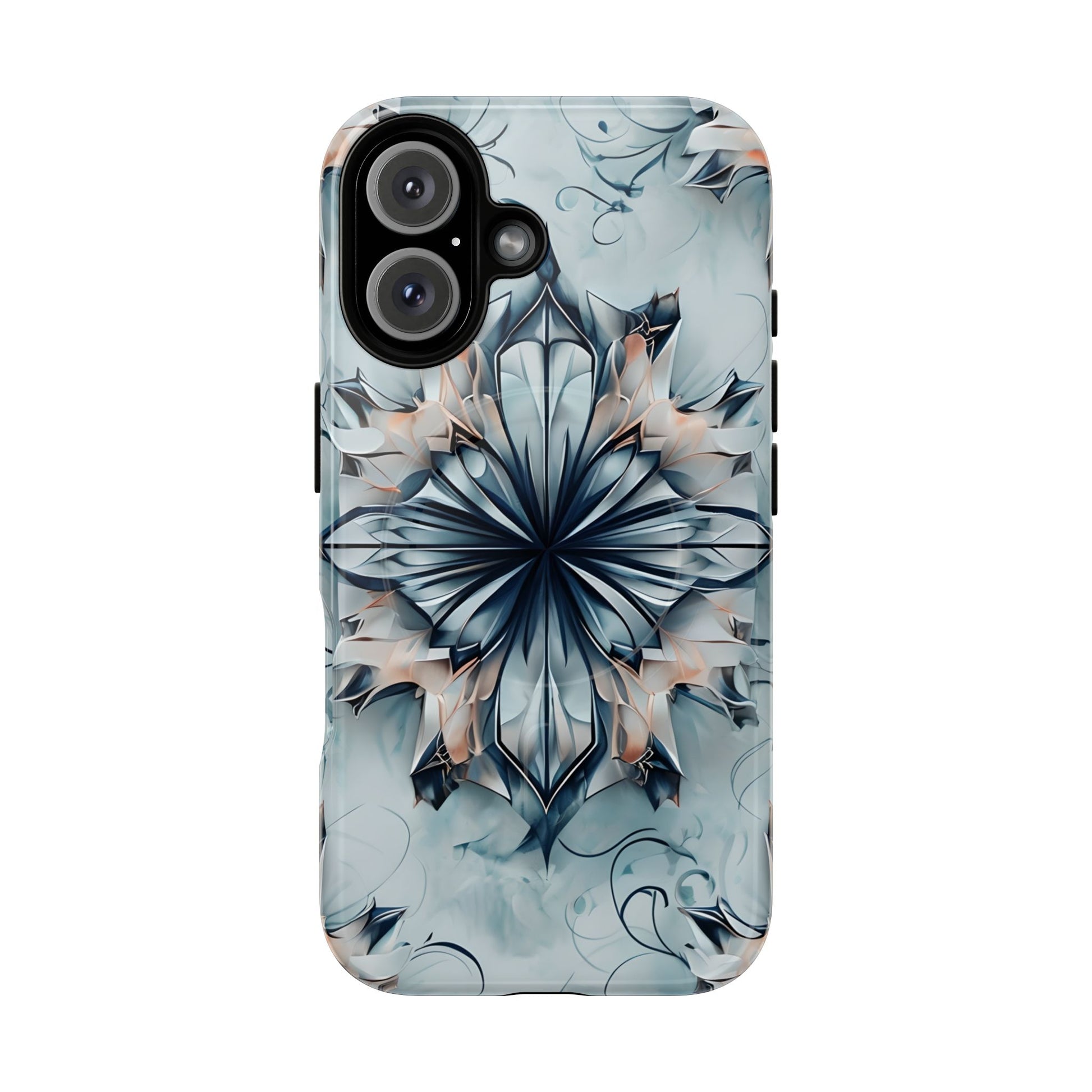 Indigo Mirage - Artistic Kaleidoscope Collection Artistic Floral - iPhone 16 MagSafe Phone Case -Bold Indigo Symmetrical Design