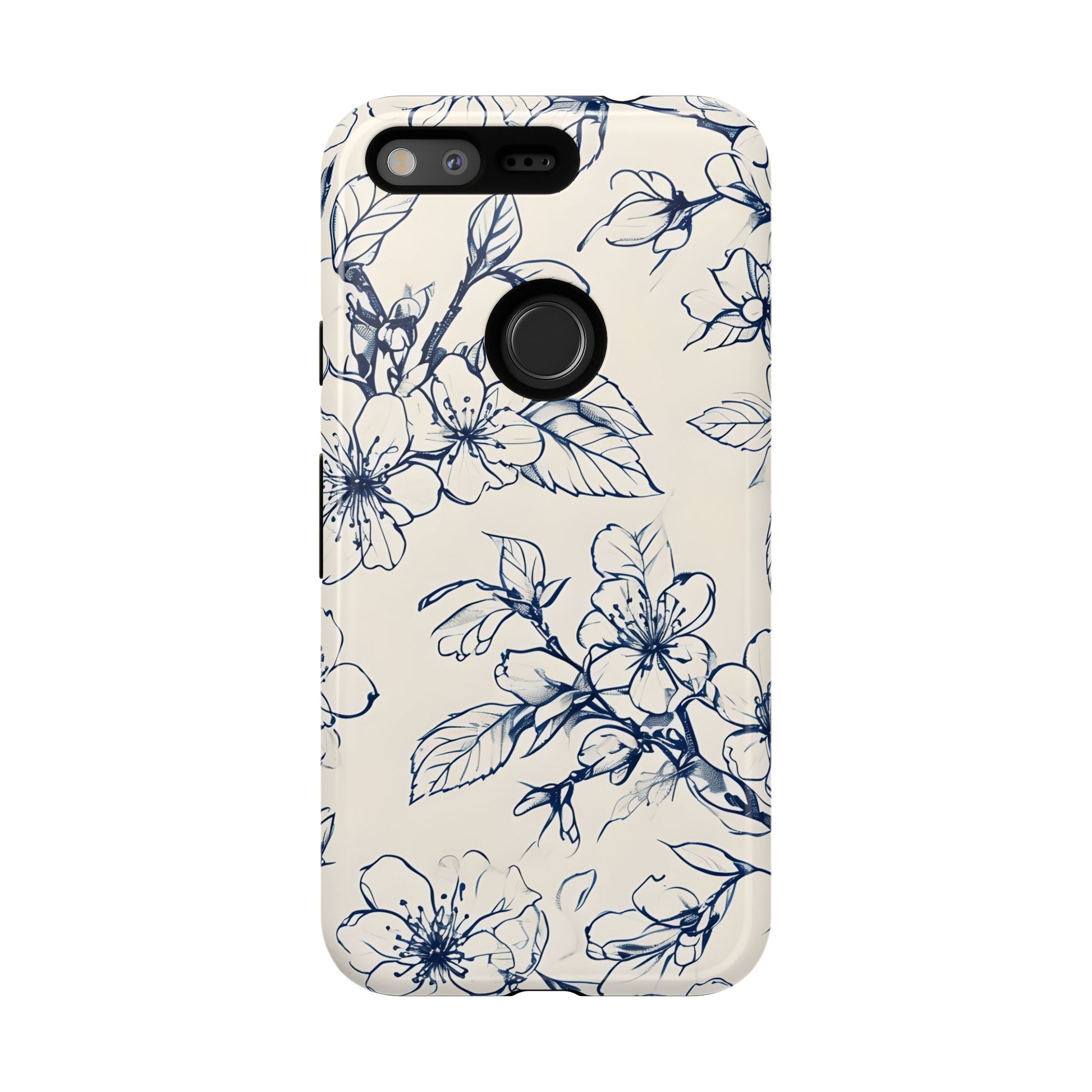 Blossom Sketch - Artistic Blue Floral Google Pixel - Tough Phone Case - Hand-Drawn Botanical Design