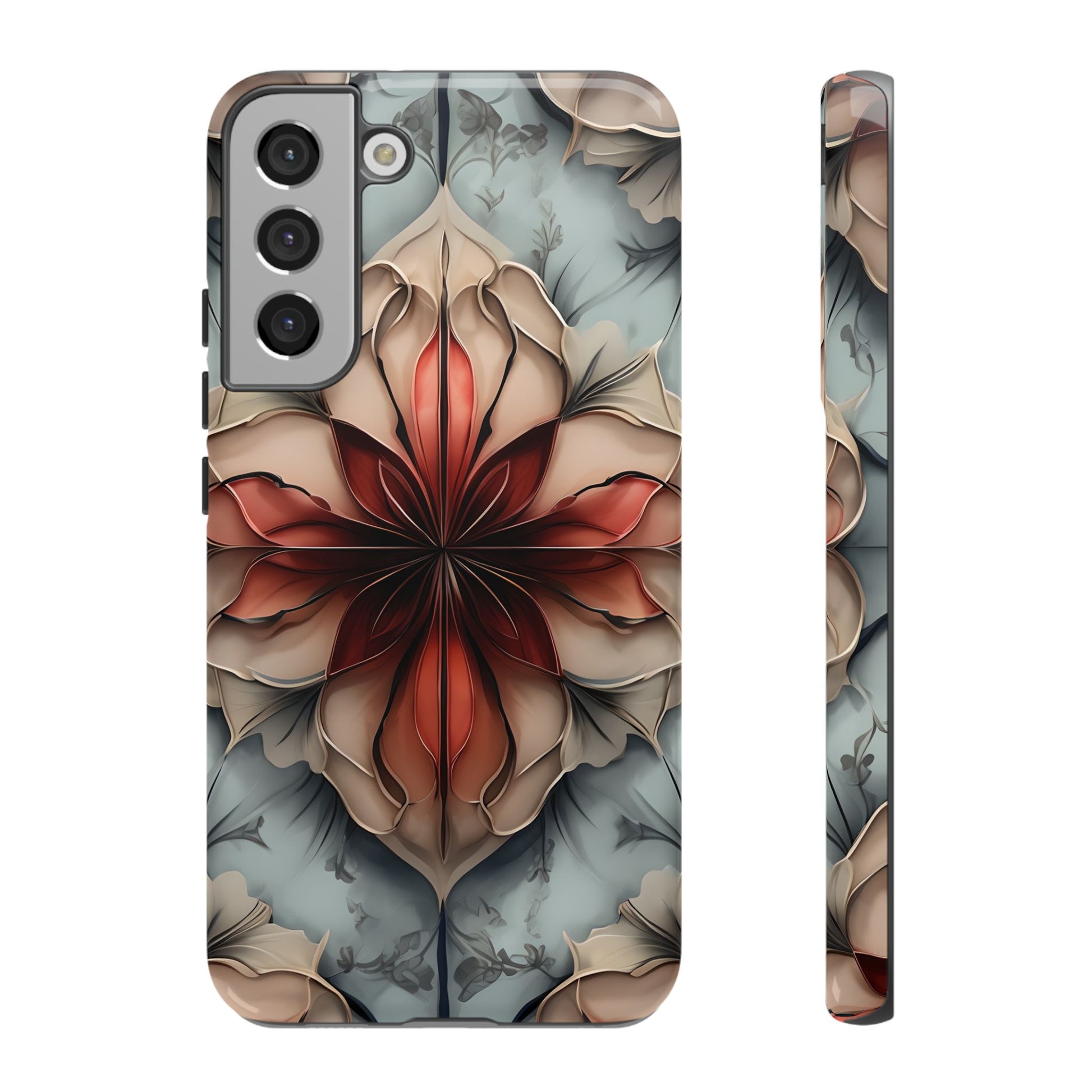 Ember Bloom - Kaleidoscope Collection Artistic Floral - Samsung Galaxy S22 Plus Tough Phone Case - Fiery Symmetrical Design