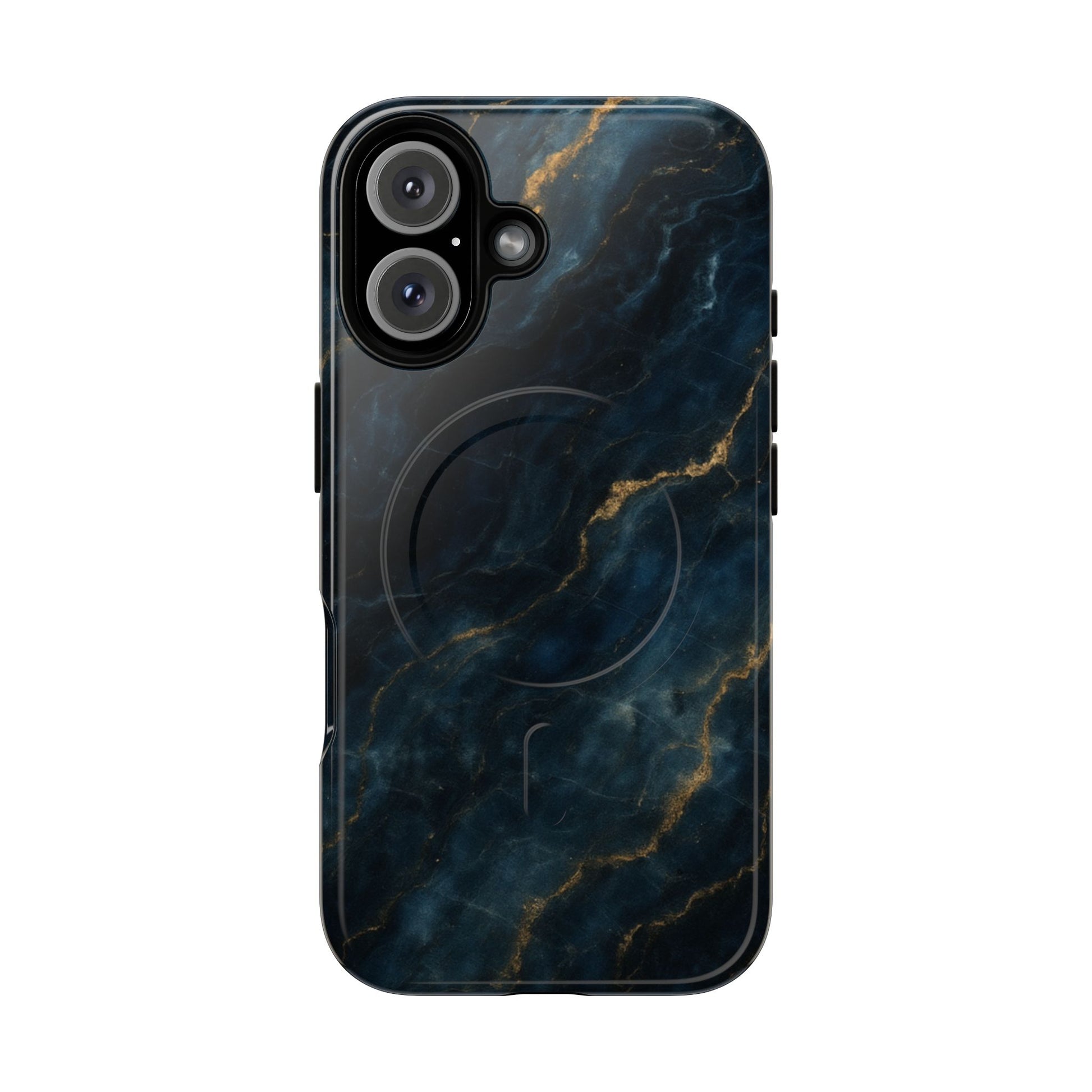 Midnight Marble MagSafe iPhone 16 Case - Deep Blue Marble Design Shockproof Cover