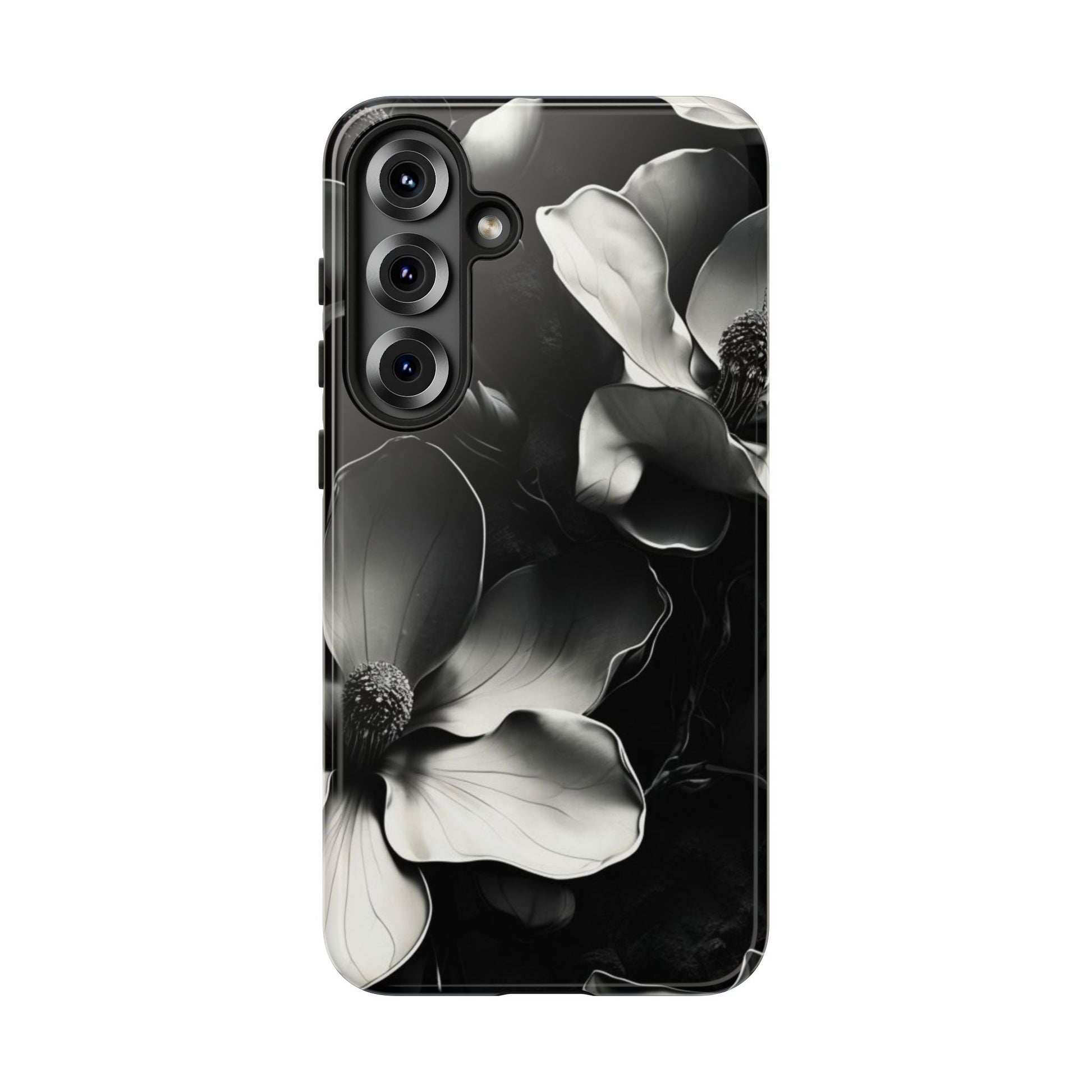 Monochrome Magnolia - Elegant Black & White Floral Samsung Galaxy S25 Plus Tough Phone Case - Artistic Magnolia Design