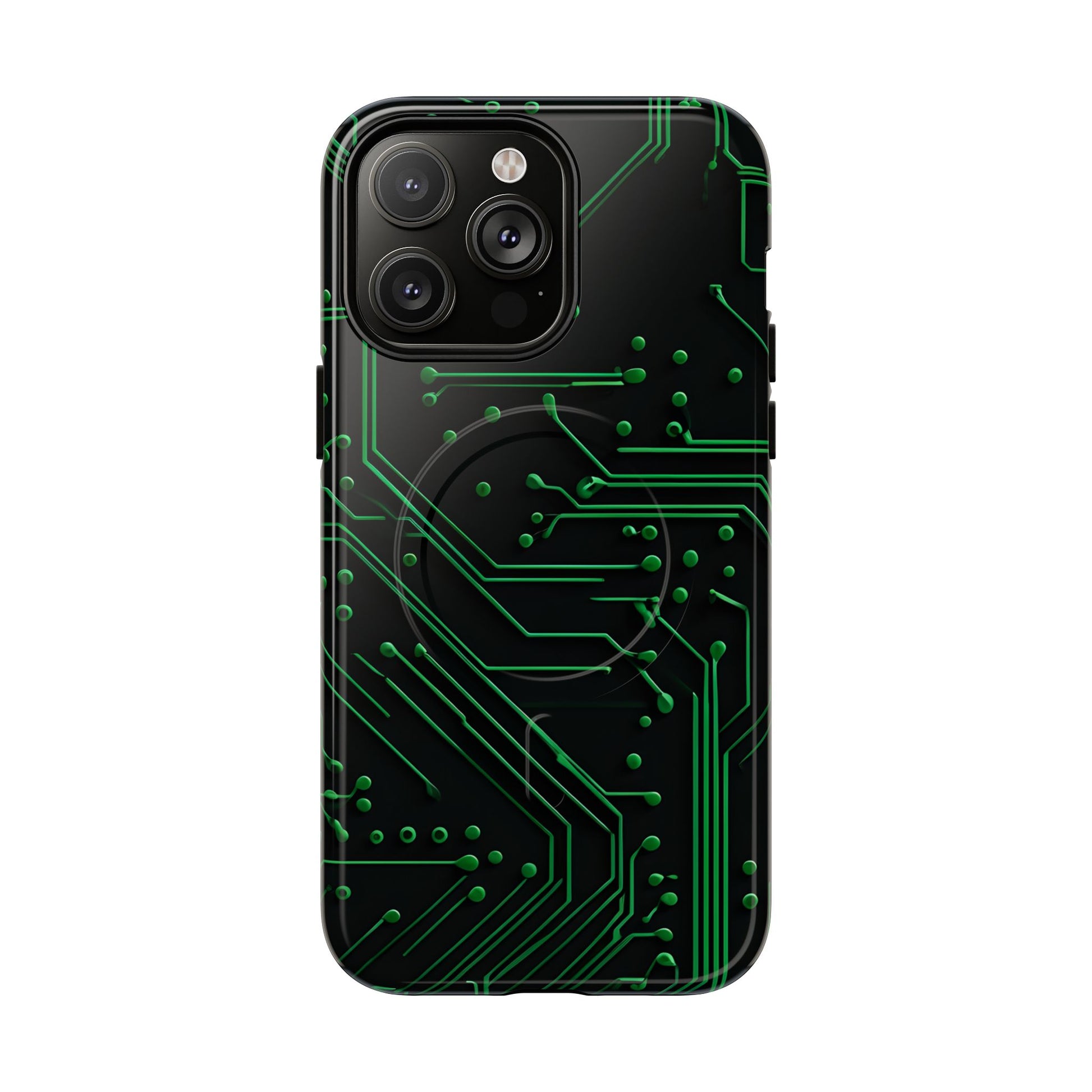 Green Circuit Grid iPhone 14 Pro Max MagSafe Compatible case- Tech-Inspired Shockproof Cover