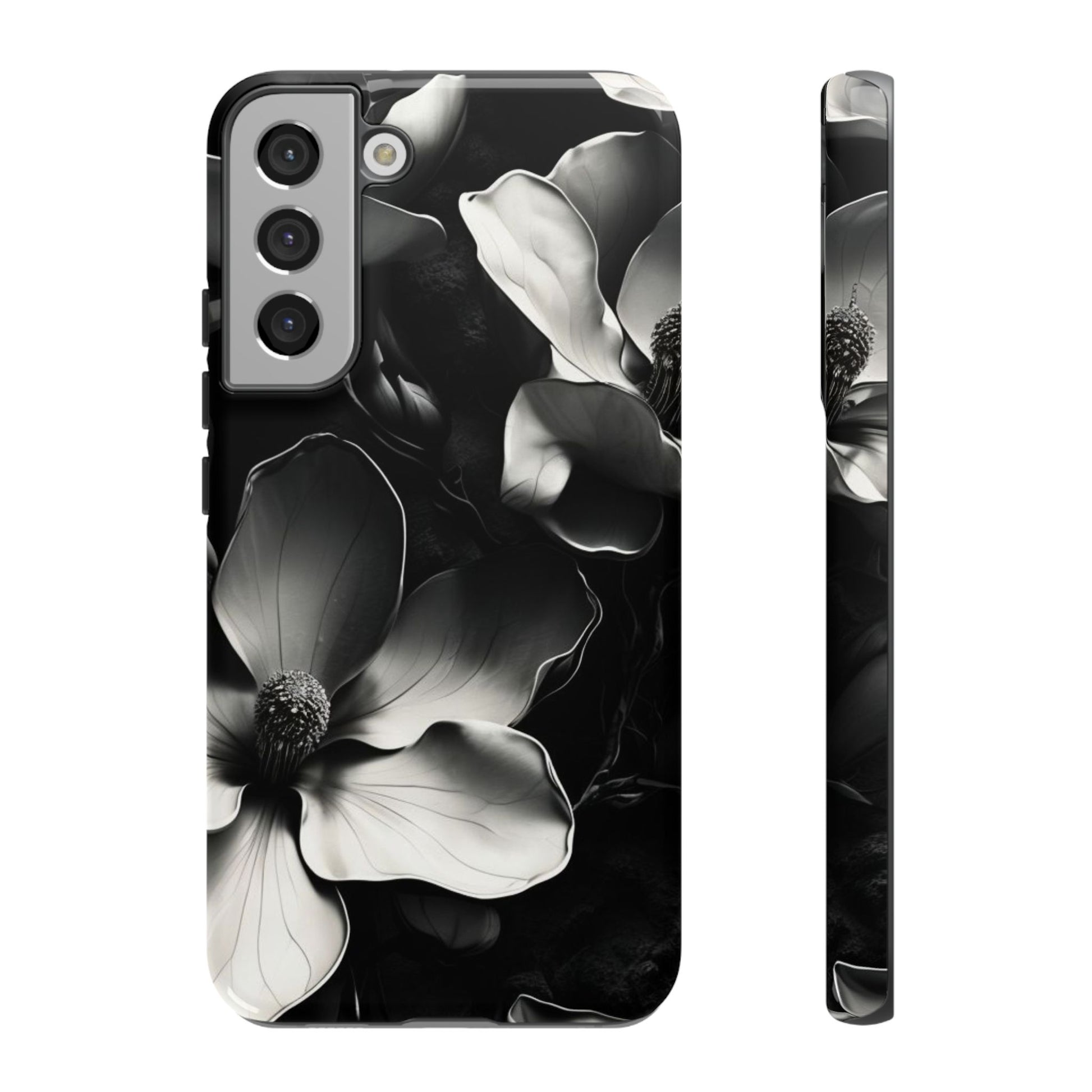 Monochrome Magnolia - Elegant Black & White Floral Samsung Galaxy S22 Plus Tough Phone Case - Artistic Magnolia Design