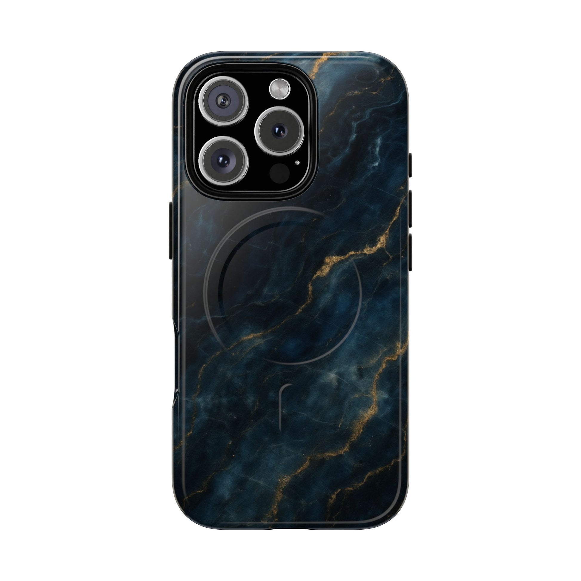 Midnight Marble MagSafe iPhone 16 Pro Case - Deep Blue Marble Design Shockproof Cover