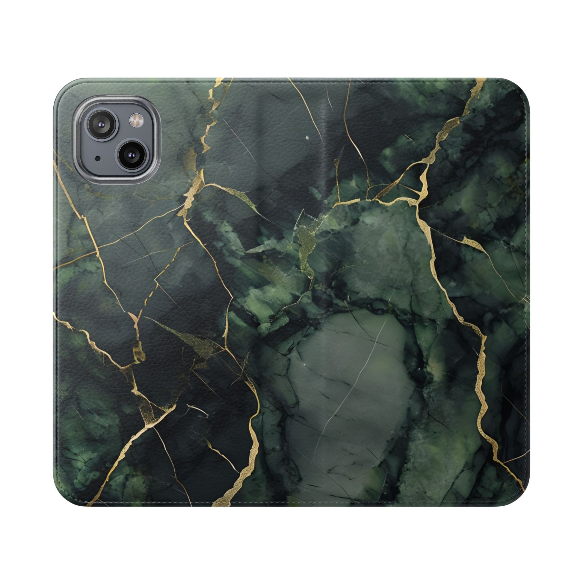 Verdant Vein - Green Marble Design Wallet Phone Case for iPhone 14 Plus