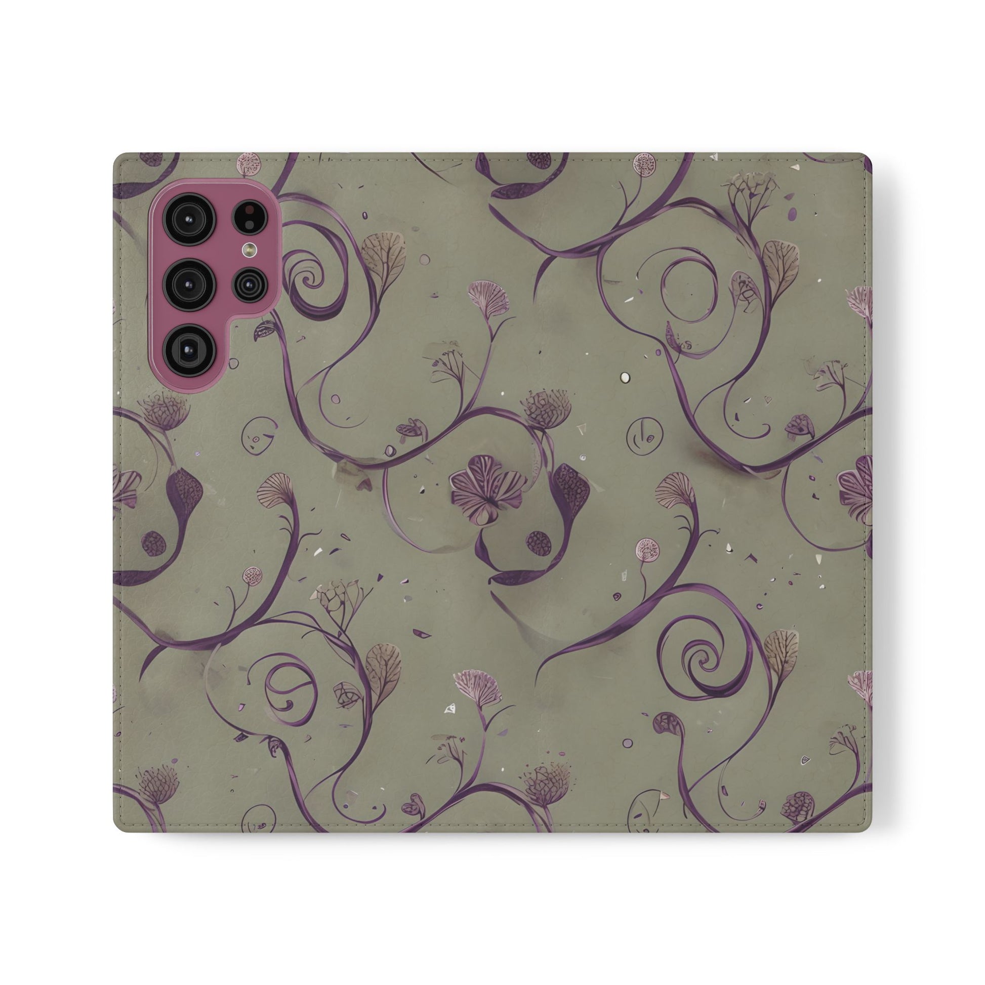 Twilight Thistle Bloom Wallet Phone Case - Elegant Purple Floral Vine Flip Cover for Samsung Galaxy S22 Ultra