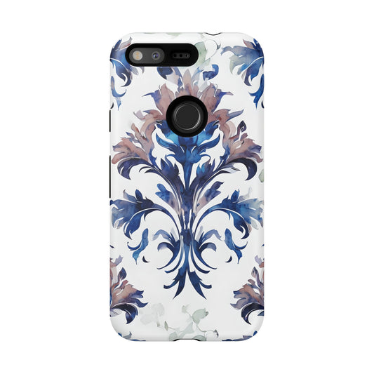 Delft Reverie - Elegant Blue & White Google Pixel Tough Phone Case - Dutch Delftware-Inspired Floral Design