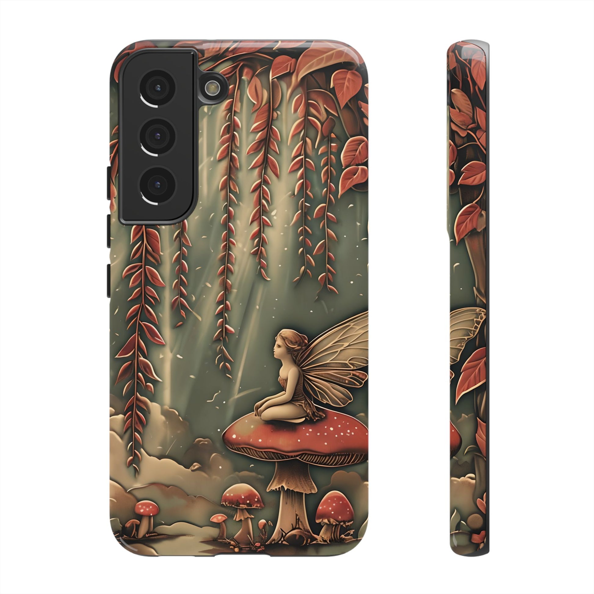 Willow Whisper - Tranquil Nature Art Samsung Galaxy S22 Tough Phone Case - Serene Willow Tree & Meditative Figure Design