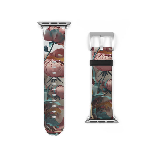 Blushing Peony Veil Apple Watch Band Strap - Romantic Floral design