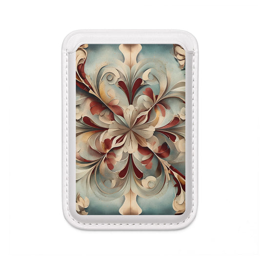 Vintage Baroque Blossom MagSafe card holder with decorative baroque floral design on white magnetic wallet.