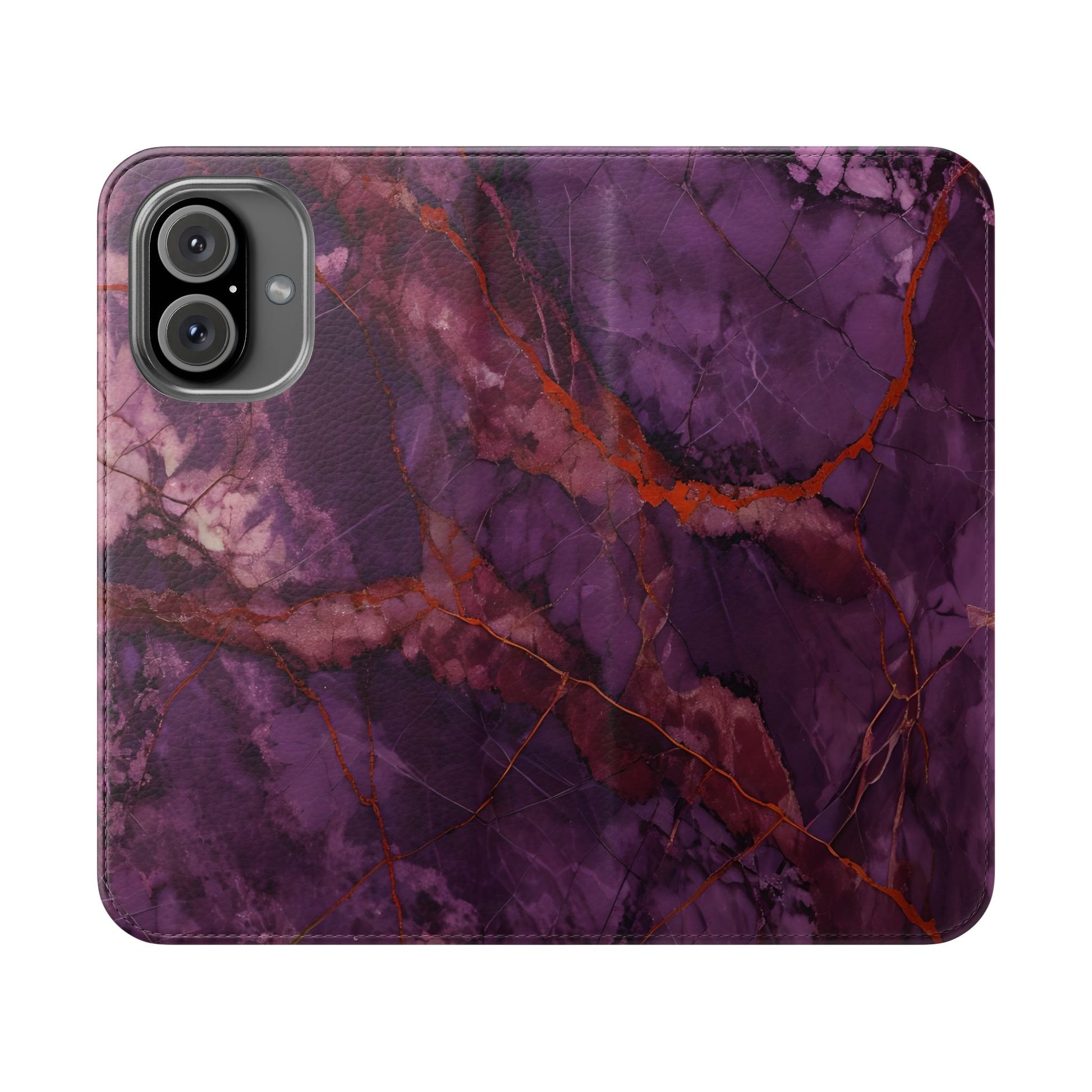 Amethyst Current Wallet Phone Case - Elegant Purple Marble Flip Cover for iPhone 16