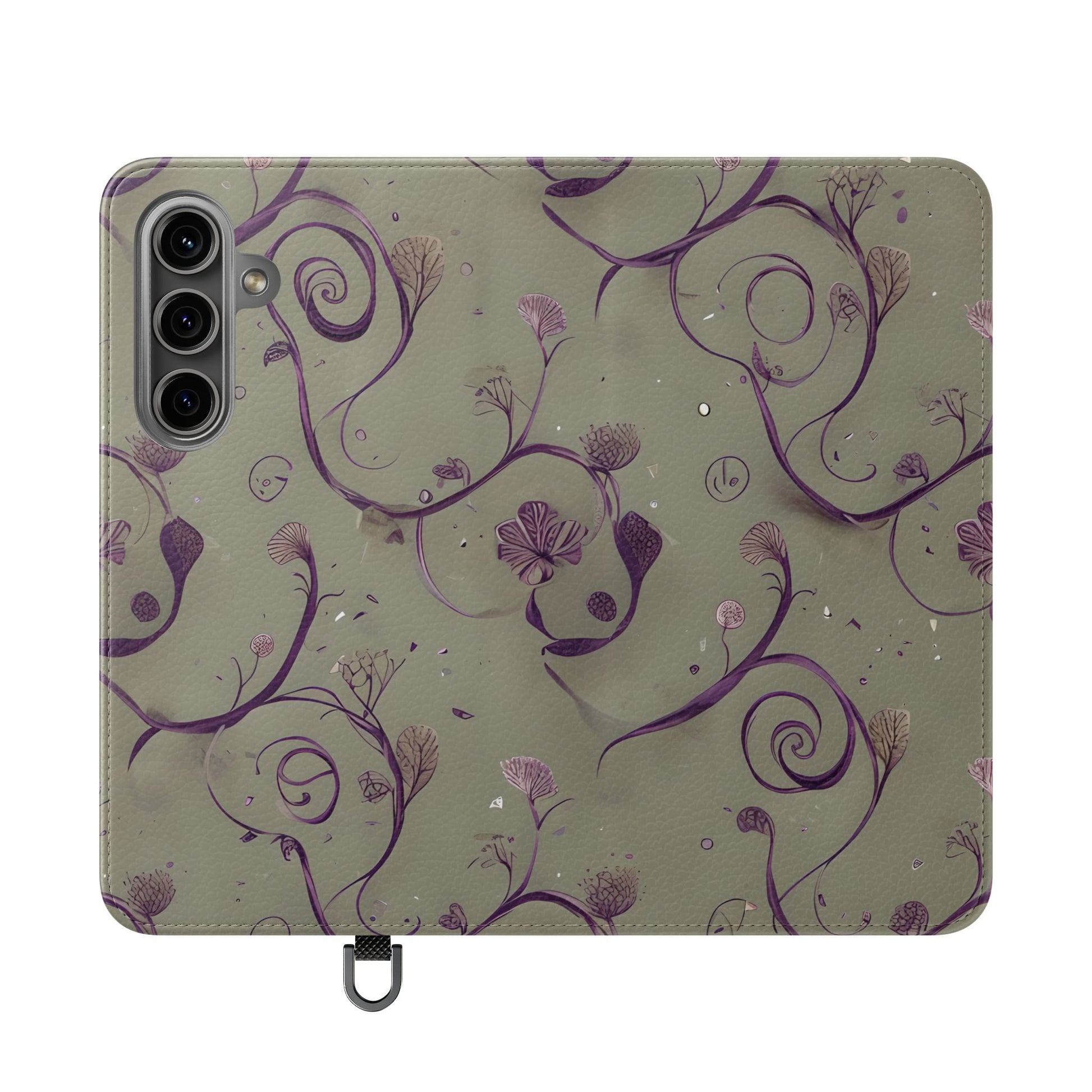 Twilight Thistle Bloom Wallet Phone Case - Elegant Purple Floral Vine Flip Cover for Samsung Galaxy S24