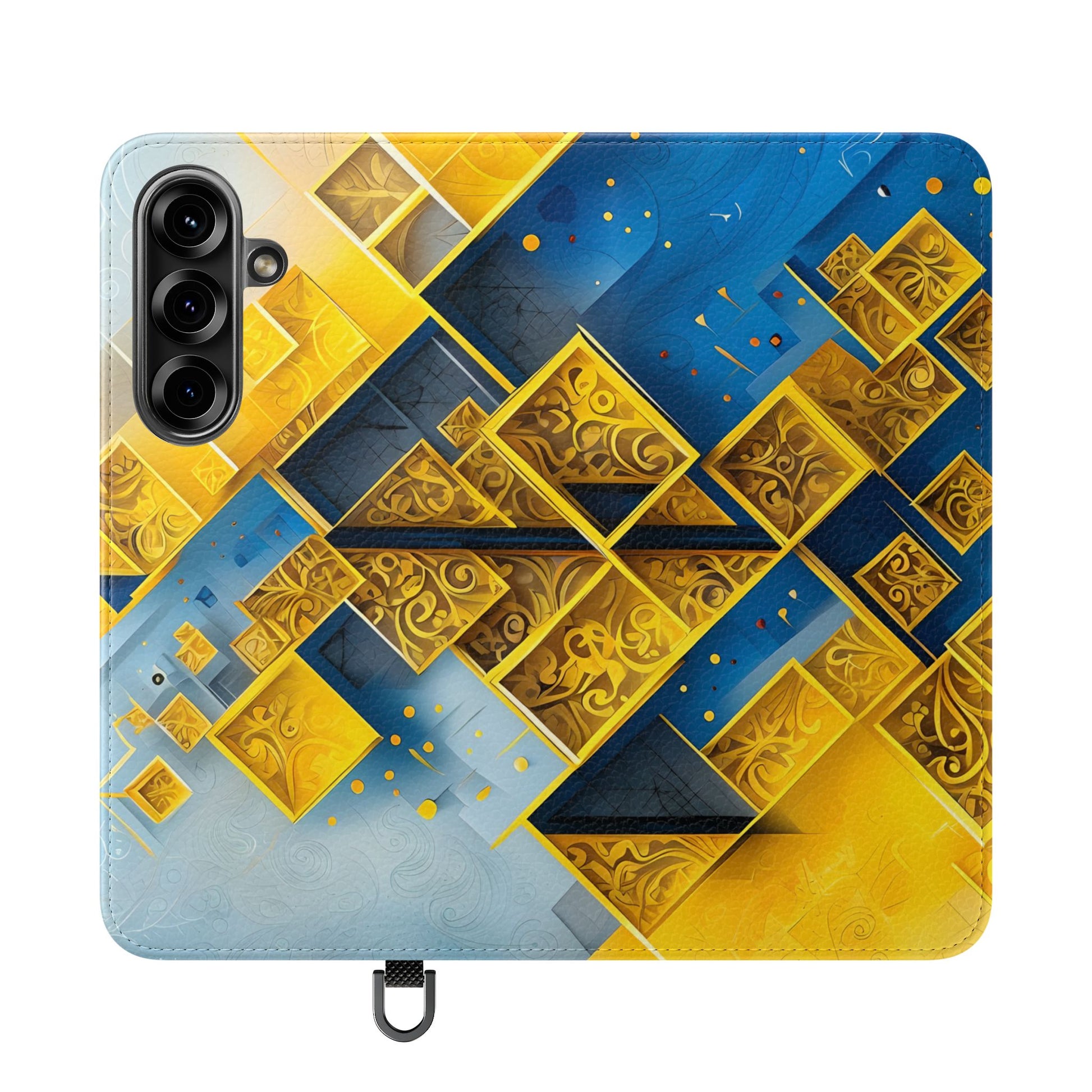 Golden Ascent Wallet Phone Case - Abstract Yellow & Blue Flip Cover for Samsung Galaxy S25