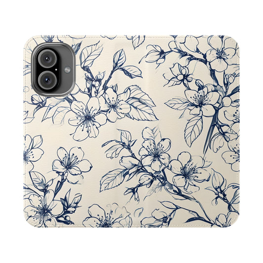 Blossom Sketch - Minimalist Floral Flip Phone Case for iPhone