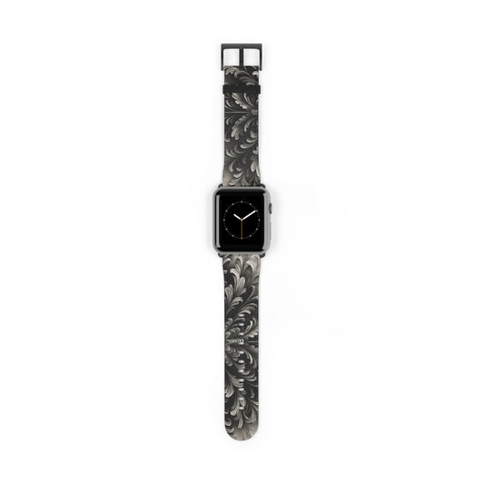 Obsidian Bloom Designer Apple Watch Band - Premium Custom Strap for Series 1-9, SE & Ultra - Artistic Vegan Leather