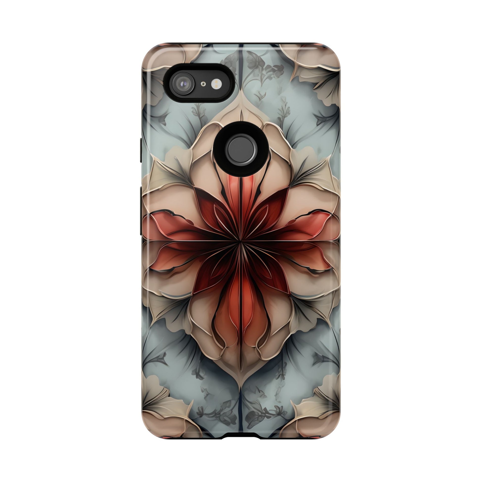 Ember Bloom - Kaleidoscope Collection Artistic Floral - Google Pixel 3 XL Tough Phone Case - Fiery Symmetrical Design