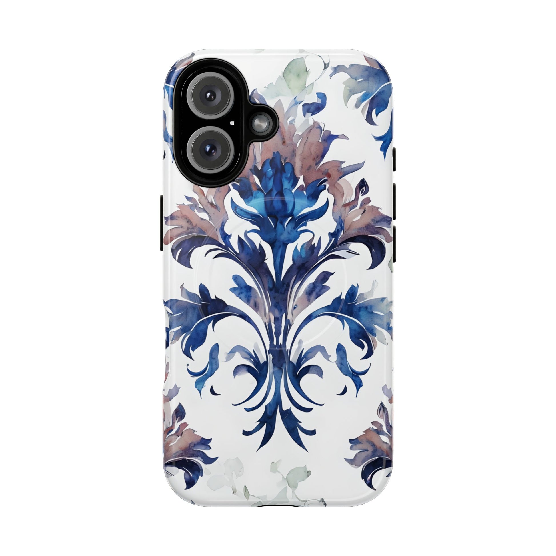 Delft Reverie - Elegant Blue & White iPhone 16 MagSafe Phone Case - Dutch Delftware-Inspired Floral Design