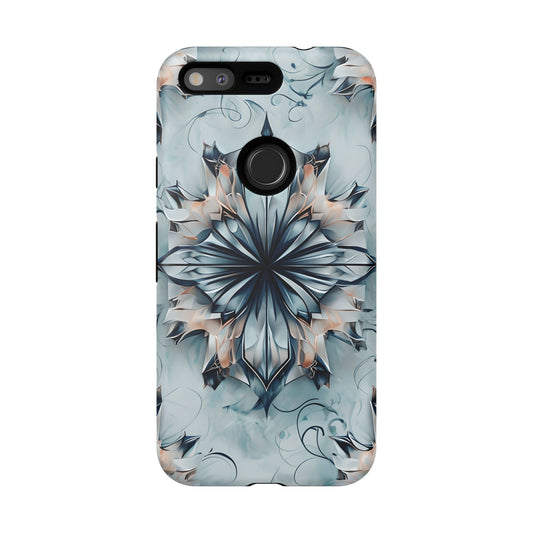 Indigo Mirage - Artistic Kaleidoscope Collection Artistic Floral - Google Pixel Tough Phone Case - Bold Indigo Symmetrical Design