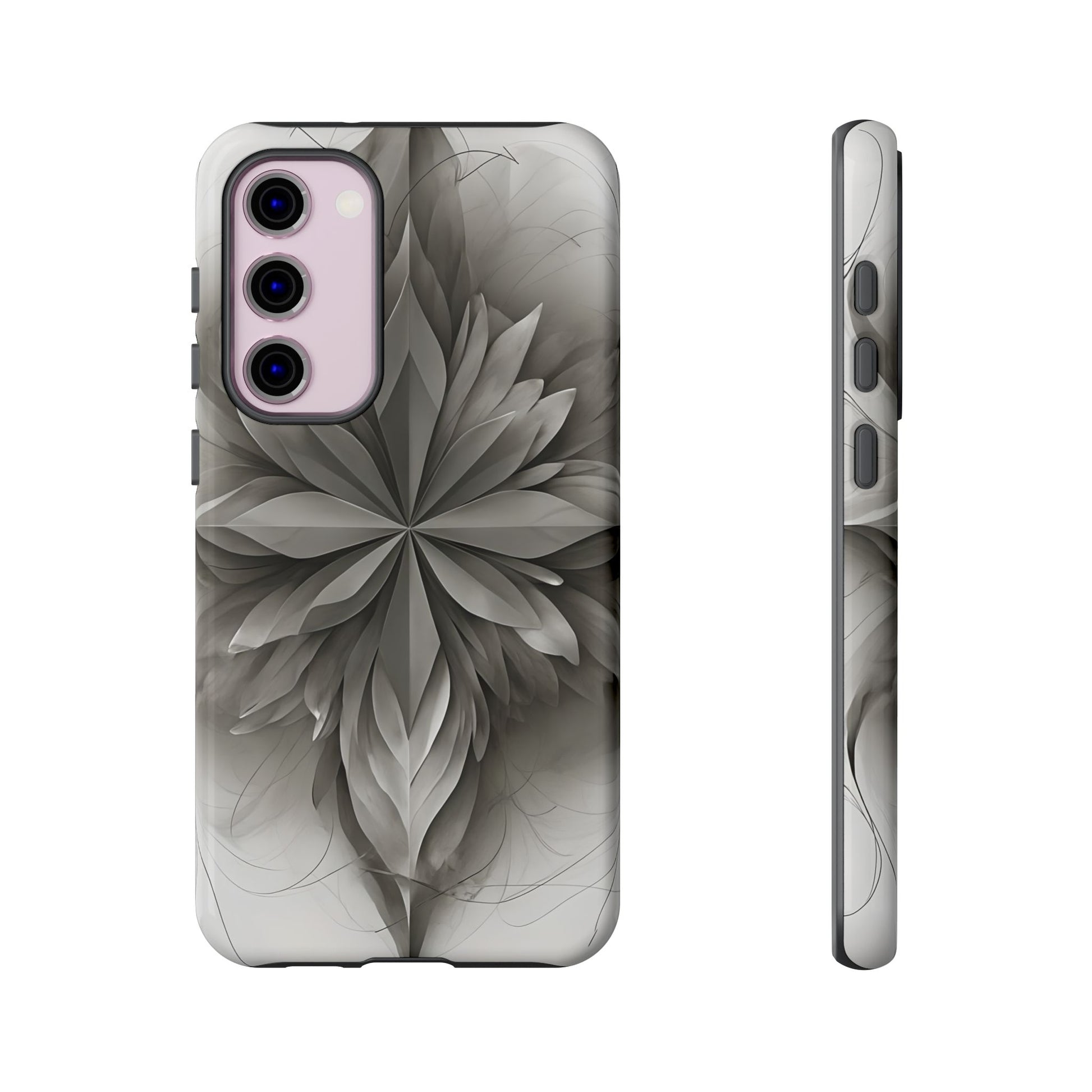 Silver Lotus - Elegant Monochrome Floral Samsung Galaxy S23 Plus Tough Phone Case - Modern Lotus Design