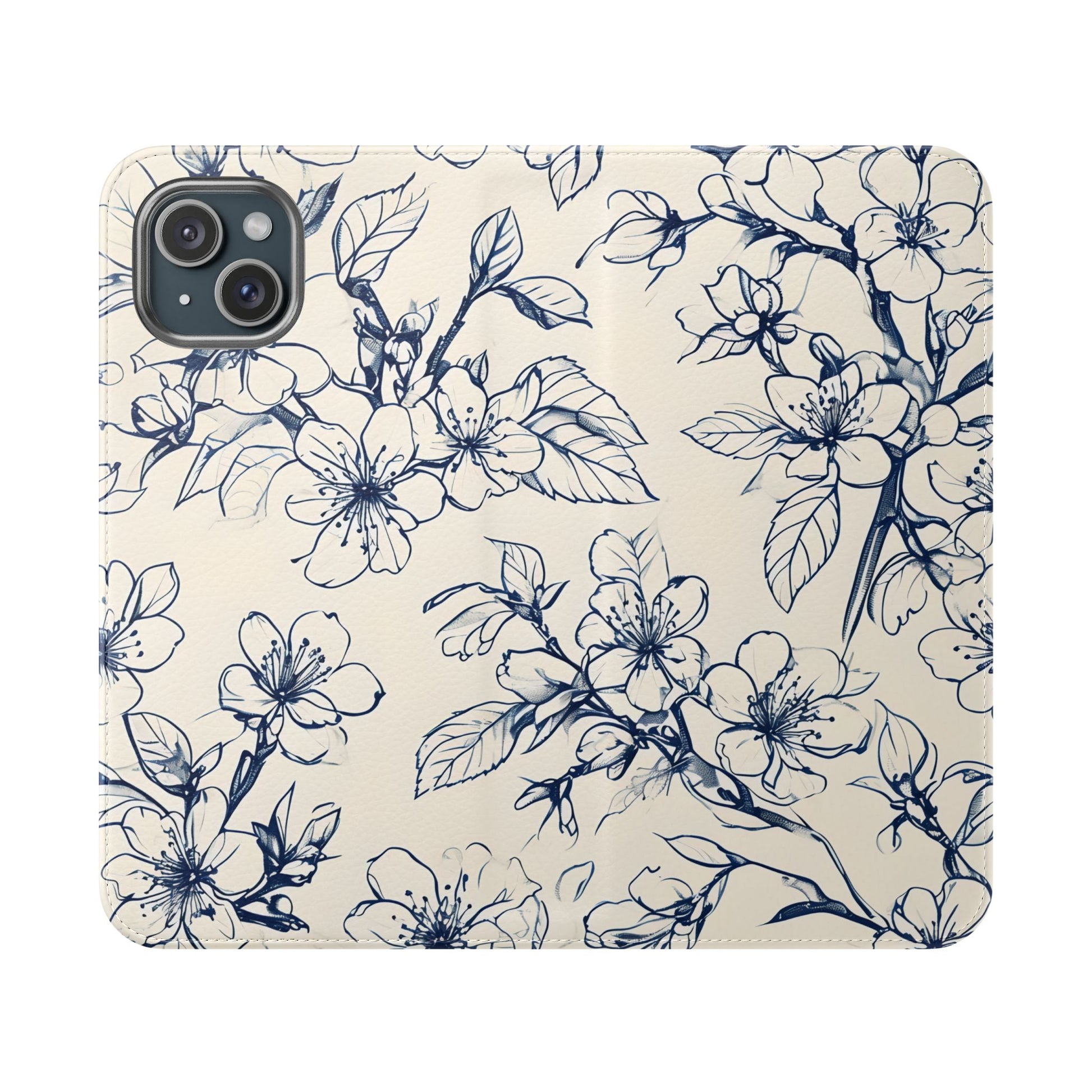 Blossom Sketch - Minimalist Floral Flip Phone Case for iPhone 15 Plus