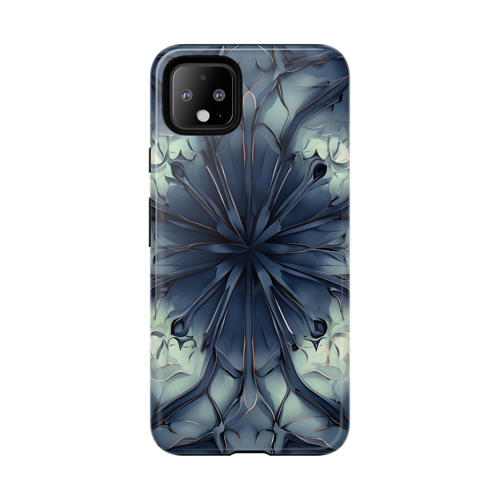 Indigo Mosaic - Artistic Kaleidoscope Collection Artistic Floral - Google Pixel 4XL Tough Phone Case - Bold Blue Symmetrical Design