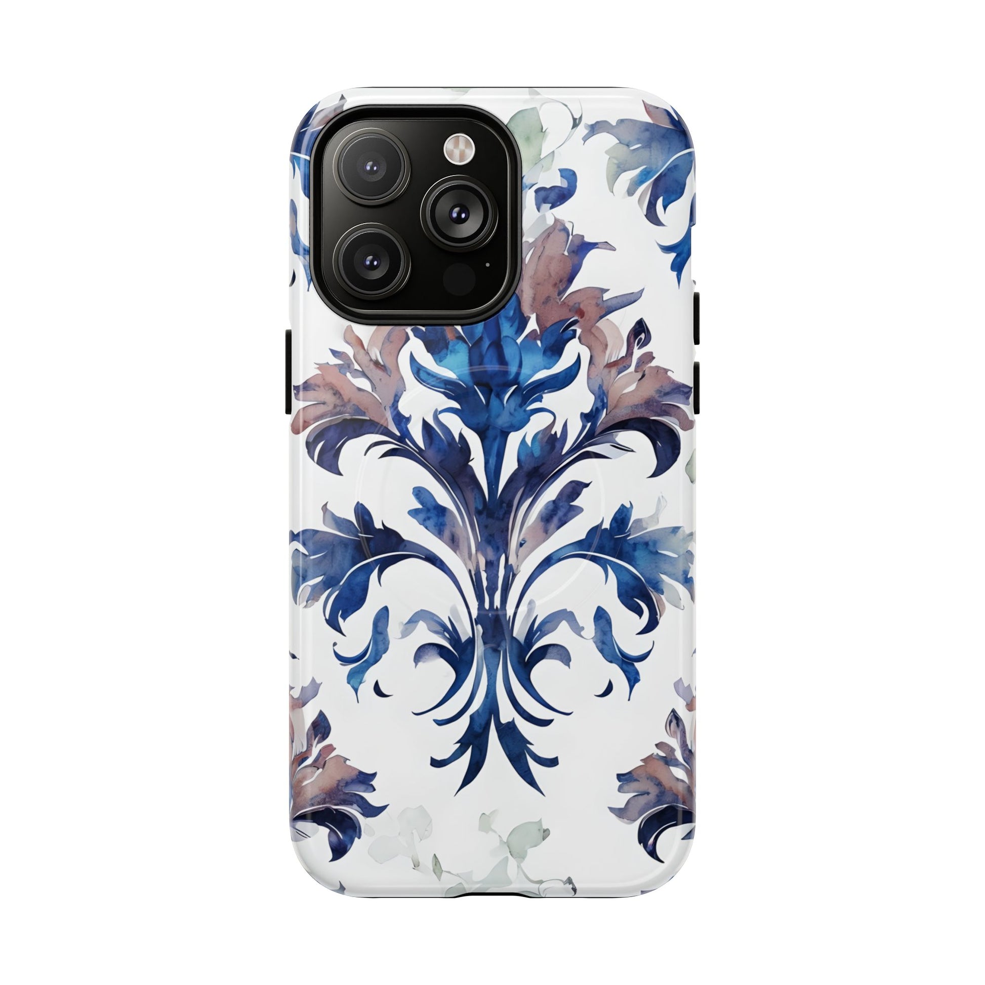 Delft Reverie - Elegant Blue & White iPhone 14 Pro Max MagSafe Phone Case - Dutch Delftware-Inspired Floral Design