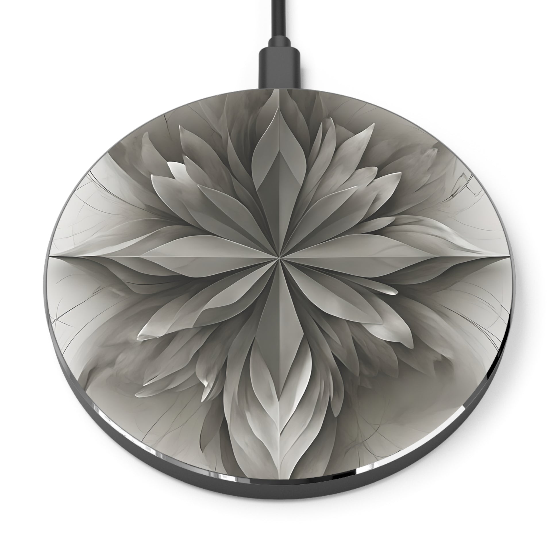 Silver Lotus Qi Wireless Charger - 10W Fast Charging Pad - MagSafe Compatible Designer Phone Charger