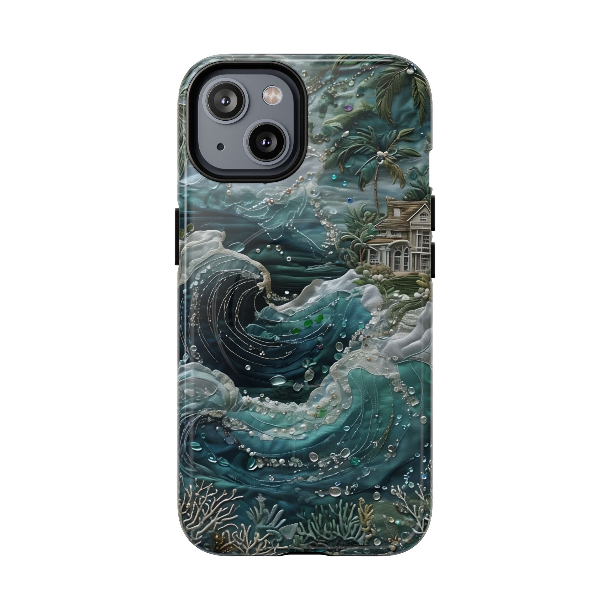 Tropical Midnight Wave - Artistic Ocean iPhone 14 MagSafe Phone Case - Dramatic Blue Wave Design