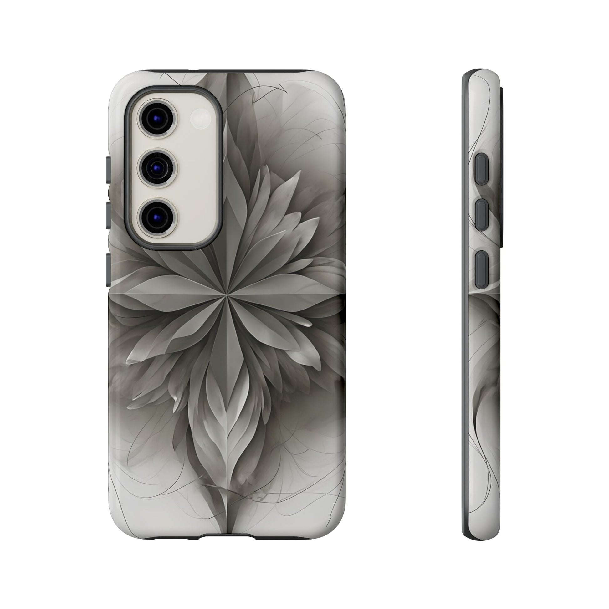 Silver Lotus - Elegant Monochrome Floral Samsung Galaxy S23 Tough Phone Case - Modern Lotus Design