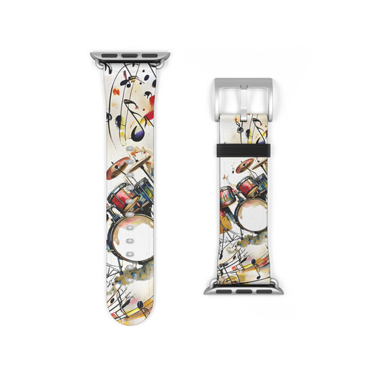 Beatline Apple Watch band strap with colorful drum artwork and silver clasp