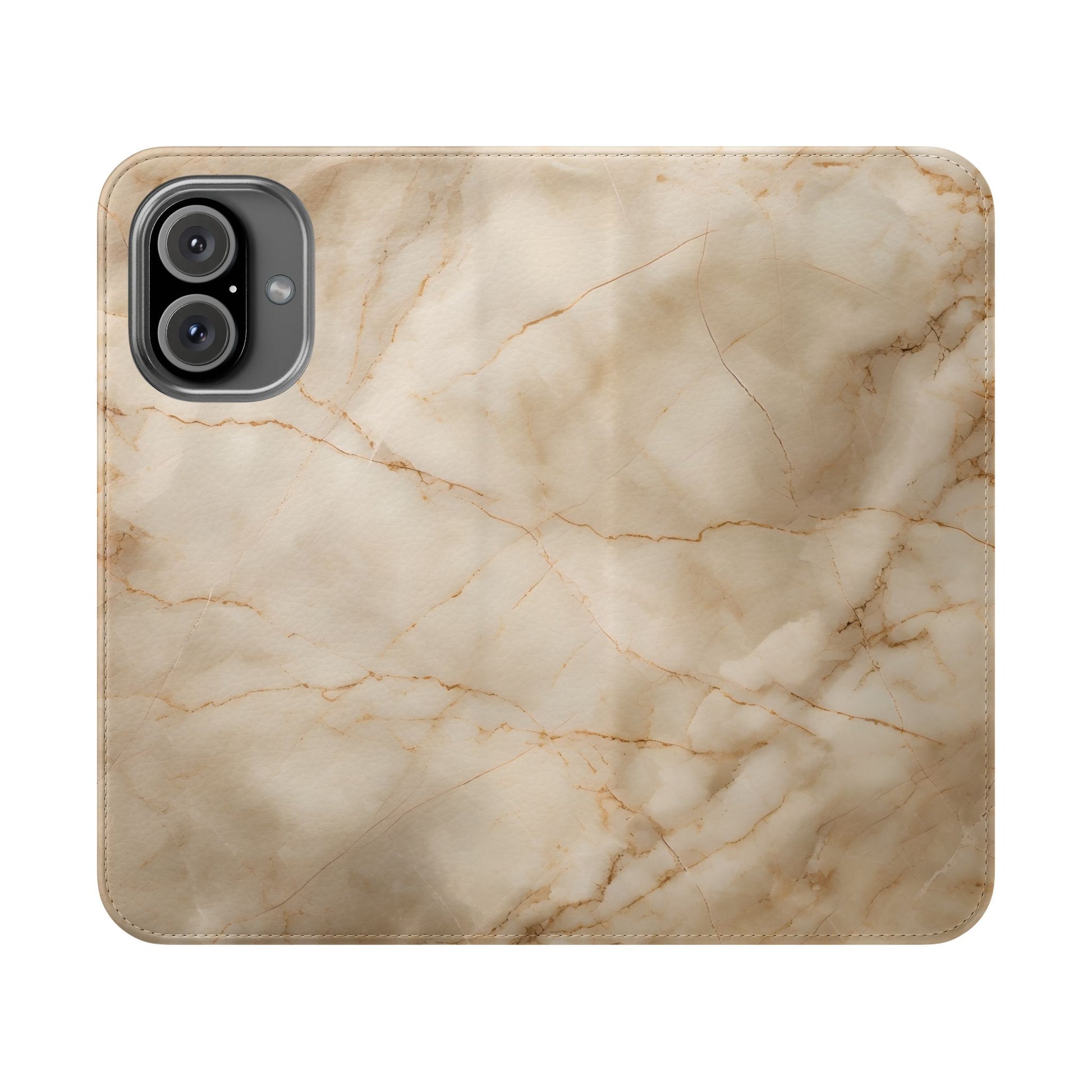 Parchment Mist Wallet Phone Case - Neutral Beige & Ivory Marble Design - Flip Cover for iPhone 16