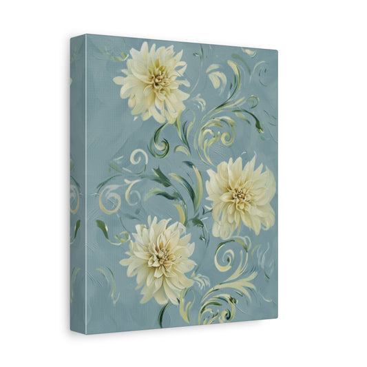 Golden Dahlia Trio - Vertical Botanical Wall Art with Elegant Warm Tones