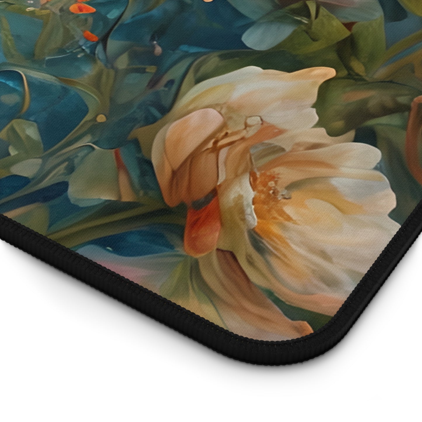 Close-up of Waterlily Nocturne desk mat showing detailed nocturne waterlily pattern