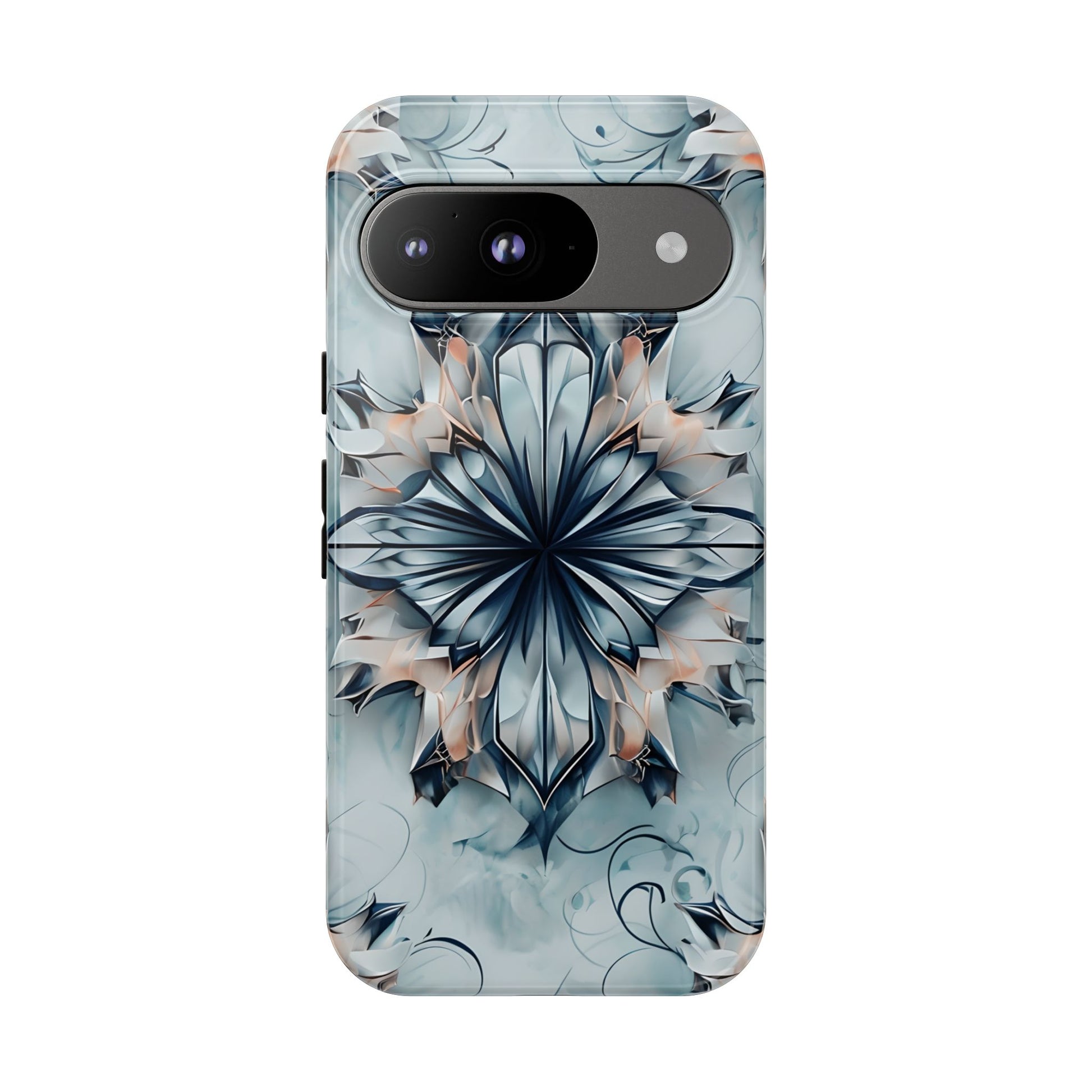 Indigo Mirage - Artistic Kaleidoscope Collection Artistic Floral - Google Pixel 9 Tough Phone Case - Bold Indigo Symmetrical Design