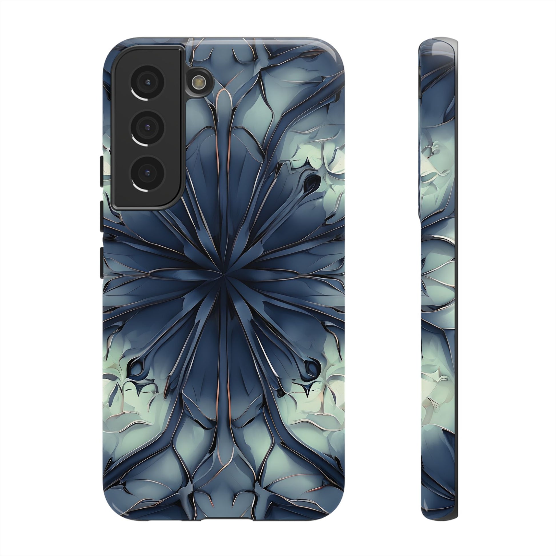 Indigo Mosaic - Artistic Kaleidoscope Collection Artistic Floral - Samsung Galaxy S22 Tough Phone Case - Bold Blue Symmetrical Design