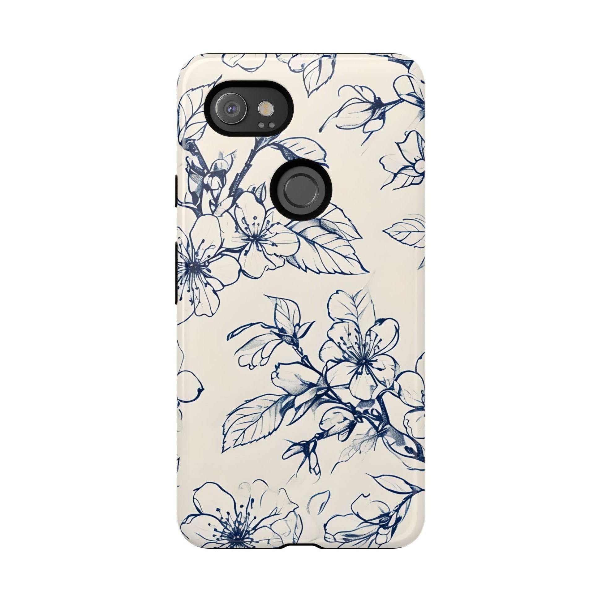Blossom Sketch - Artistic Blue Floral Google Pixel 2XL - Tough Phone Case - Hand-Drawn Botanical Design