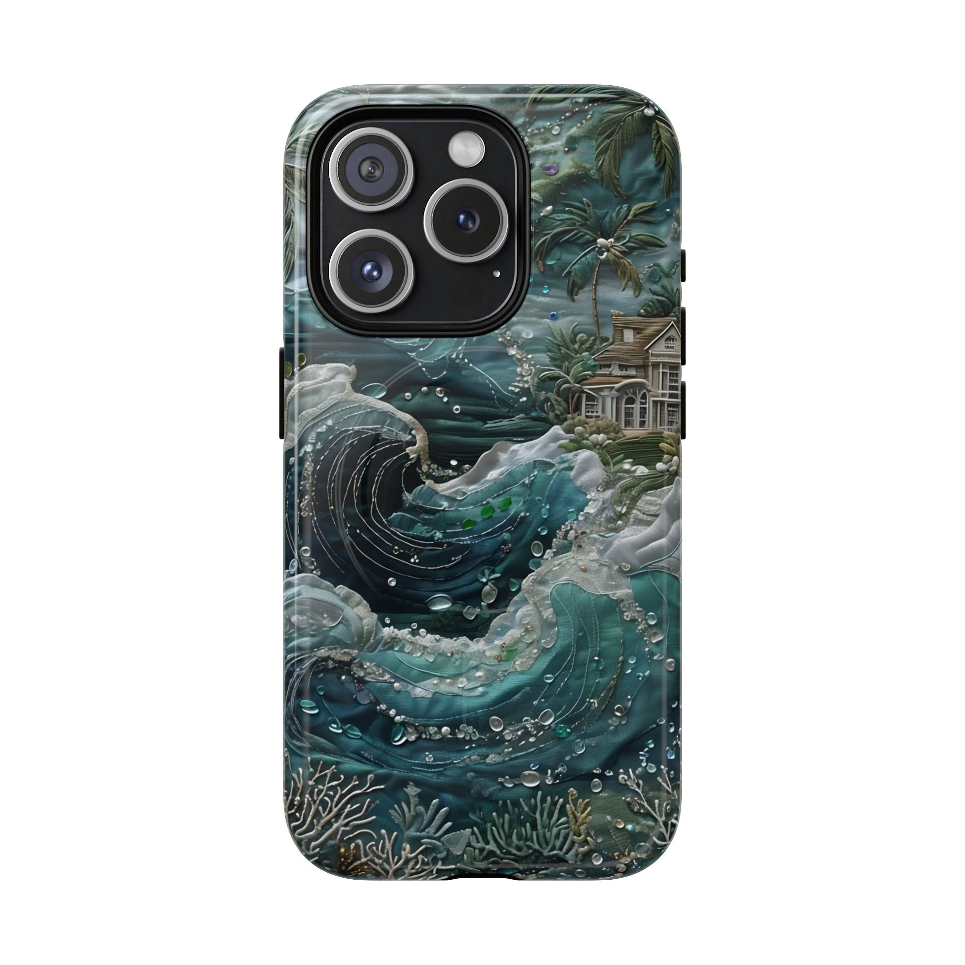 Tropical Midnight Wave - Artistic Ocean iPhone 15 Pro MagSafe Phone Case - Dramatic Blue Wave Design