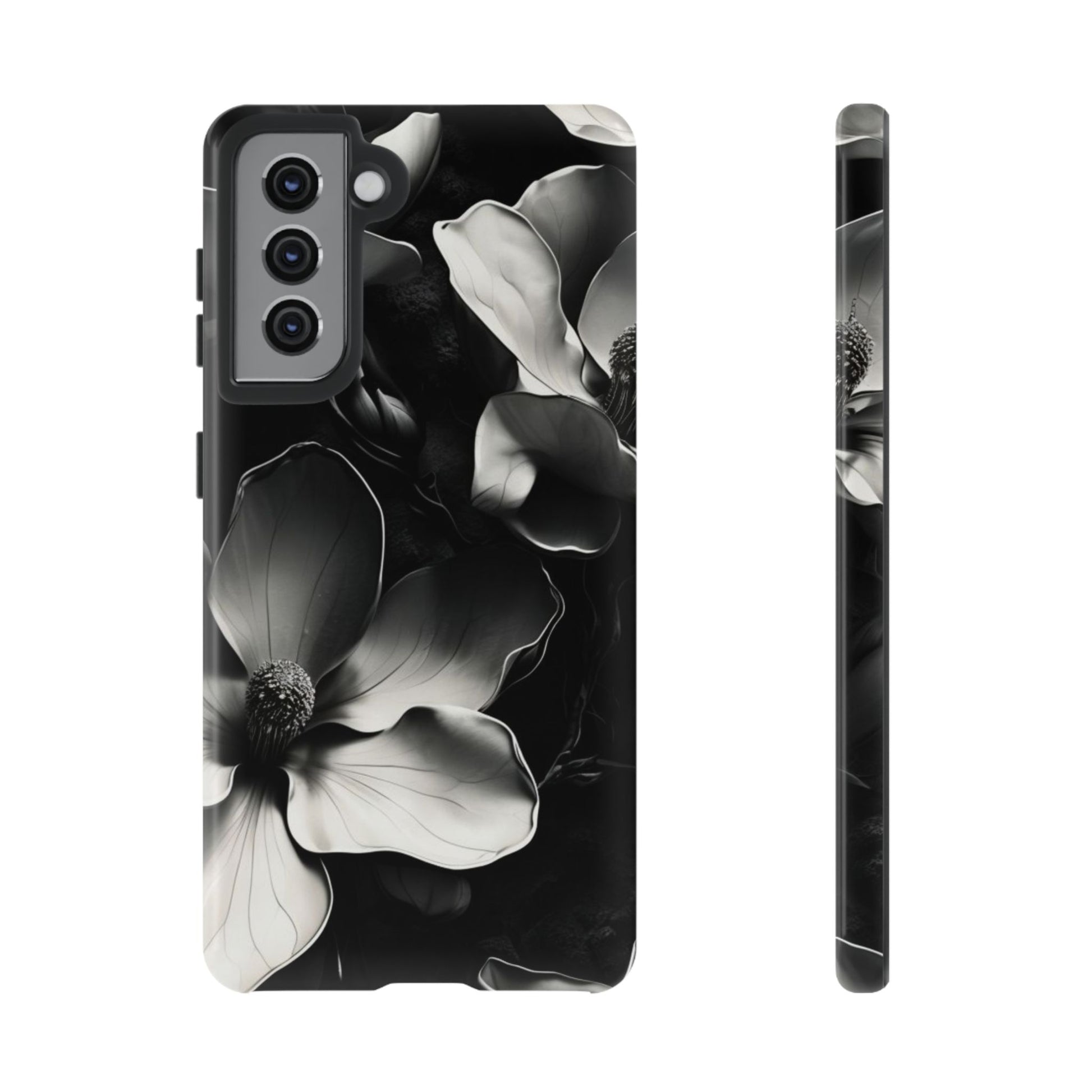 Monochrome Magnolia - Elegant Black & White Floral Samsung Galaxy S21 Tough Phone Case - Artistic Magnolia Design