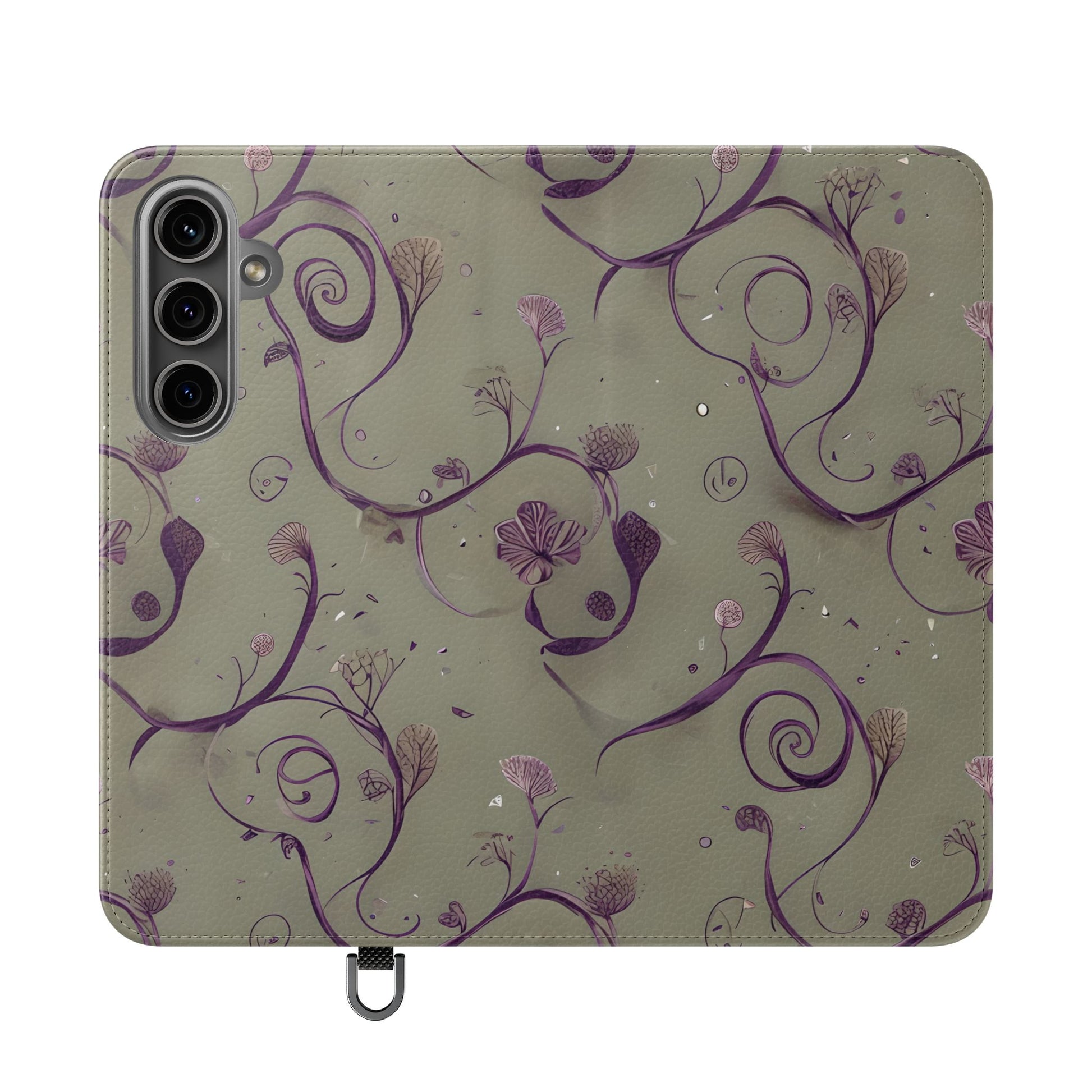 Twilight Thistle Bloom Wallet Phone Case - Elegant Purple Floral Vine Flip Cover for Samsung Galaxy S24 Plus