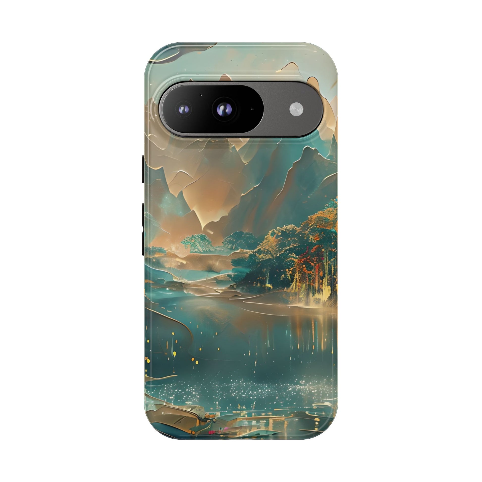 Misty Horizon - Serene Landscape Art Google Pixel 9 Tough Phone Case - Tranquil Mountain & Lake Design