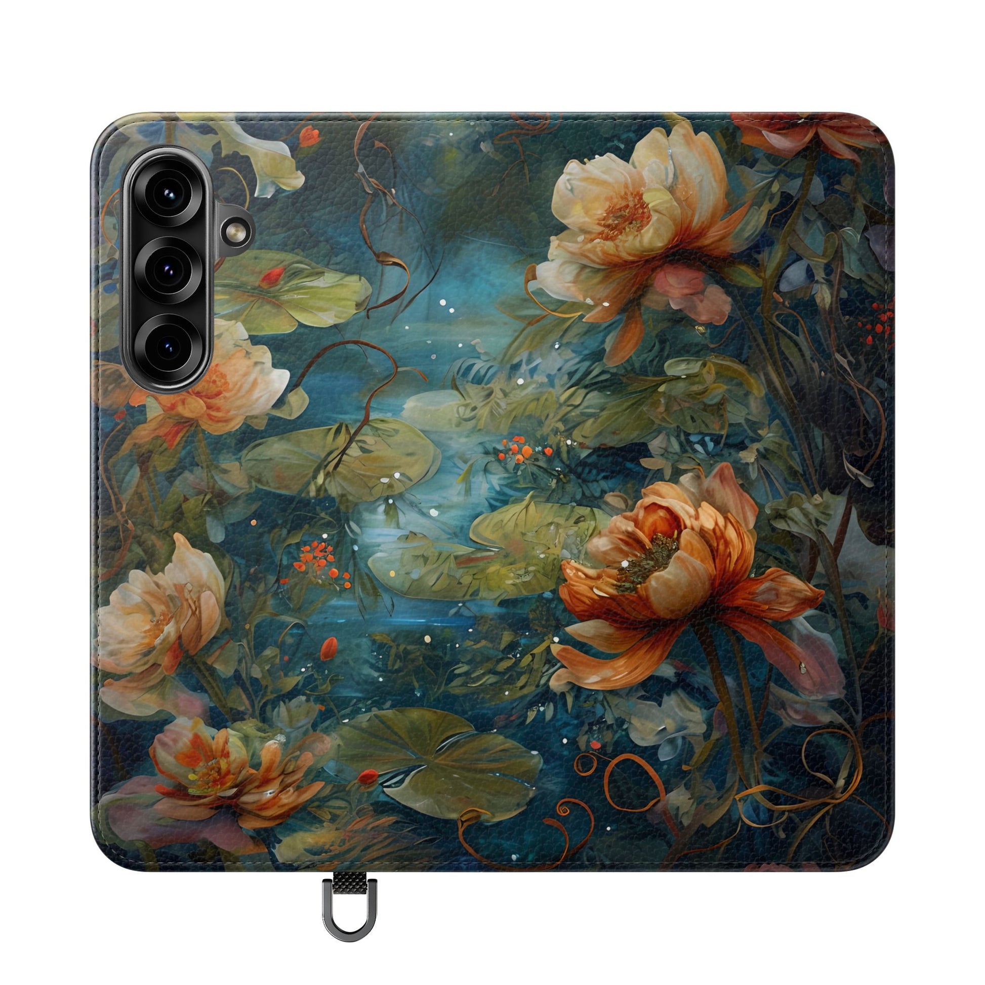 Waterlily Nocturne Samsung Galaxy S25 Plus Wallet Case - Elegant Floral Flip Cover, Vintage Botanical Phone Folio