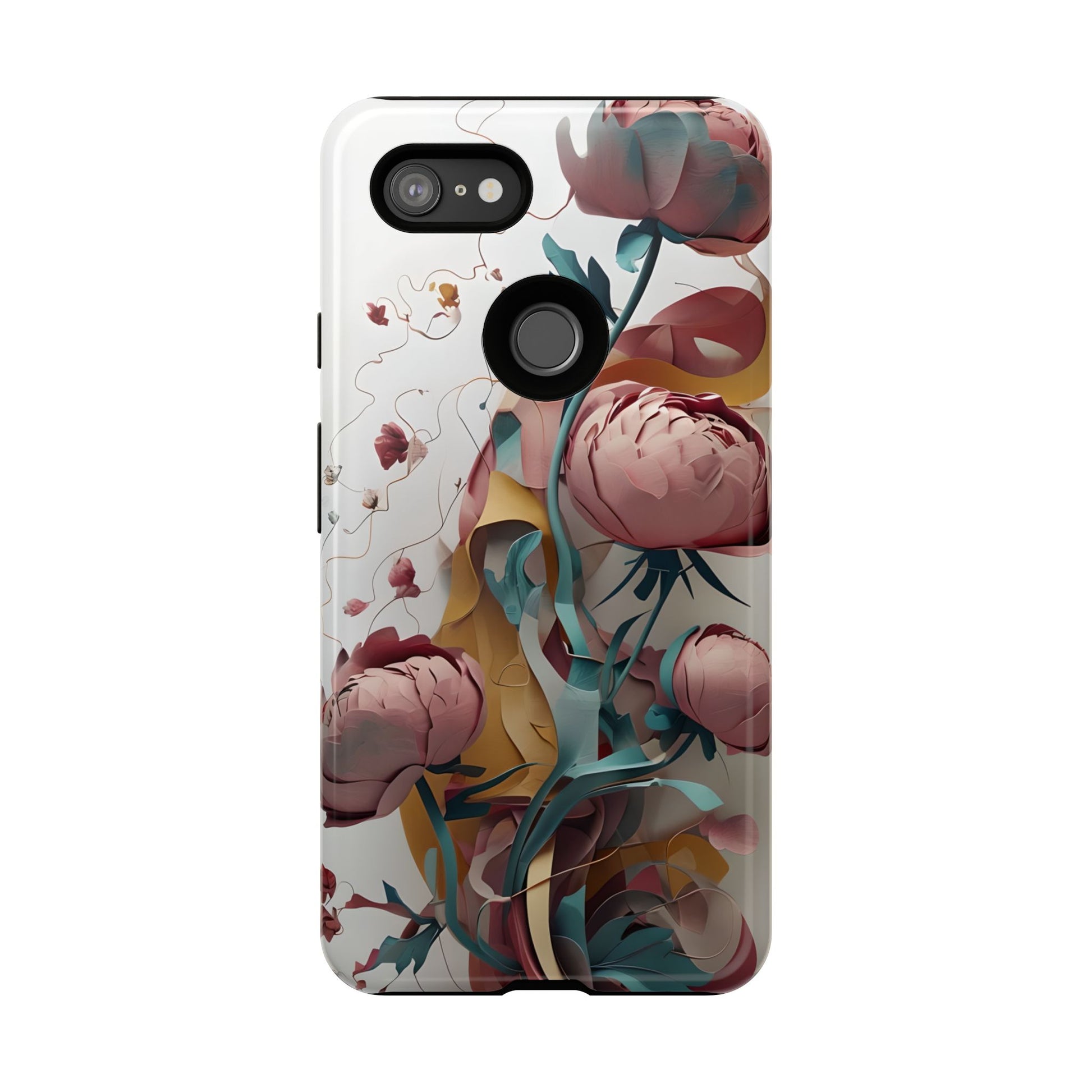 Blushing Peony Veil - Elegant Painterly Floral Google Pixel 3XL Tough Phone Case - Soft Blush & Teal Peony Design