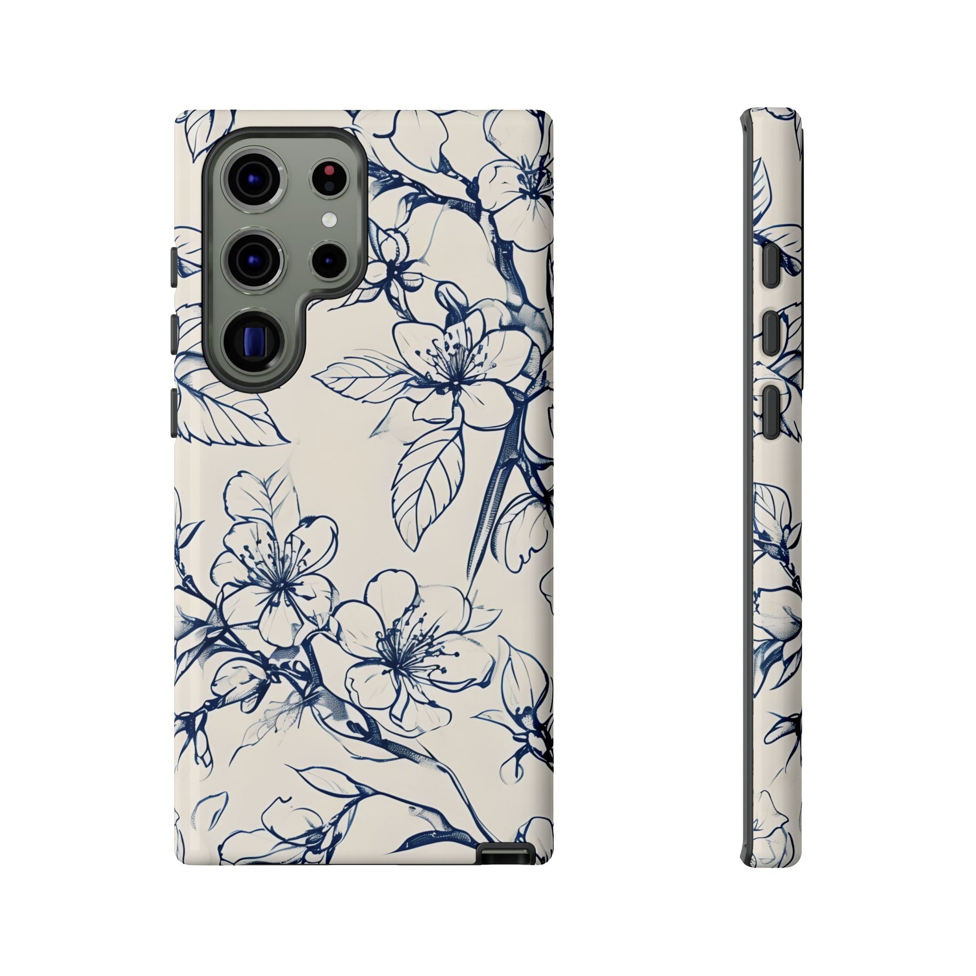 Blossom Sketch - Artistic Blue Floral Samsung Galaxy S23 Ultra Tough Phone Case - Hand-Drawn Botanical Design